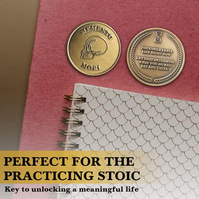 STOIC STORE UK Memento Mori Coin, Momento Mori Coin for Daily Stoic Practice, Marcus Aurelius Stoic Coin, Brass EDC Challenge Coin Stoic Medallion Bronze Plating, Memento Mori Medallion Stoic Coins