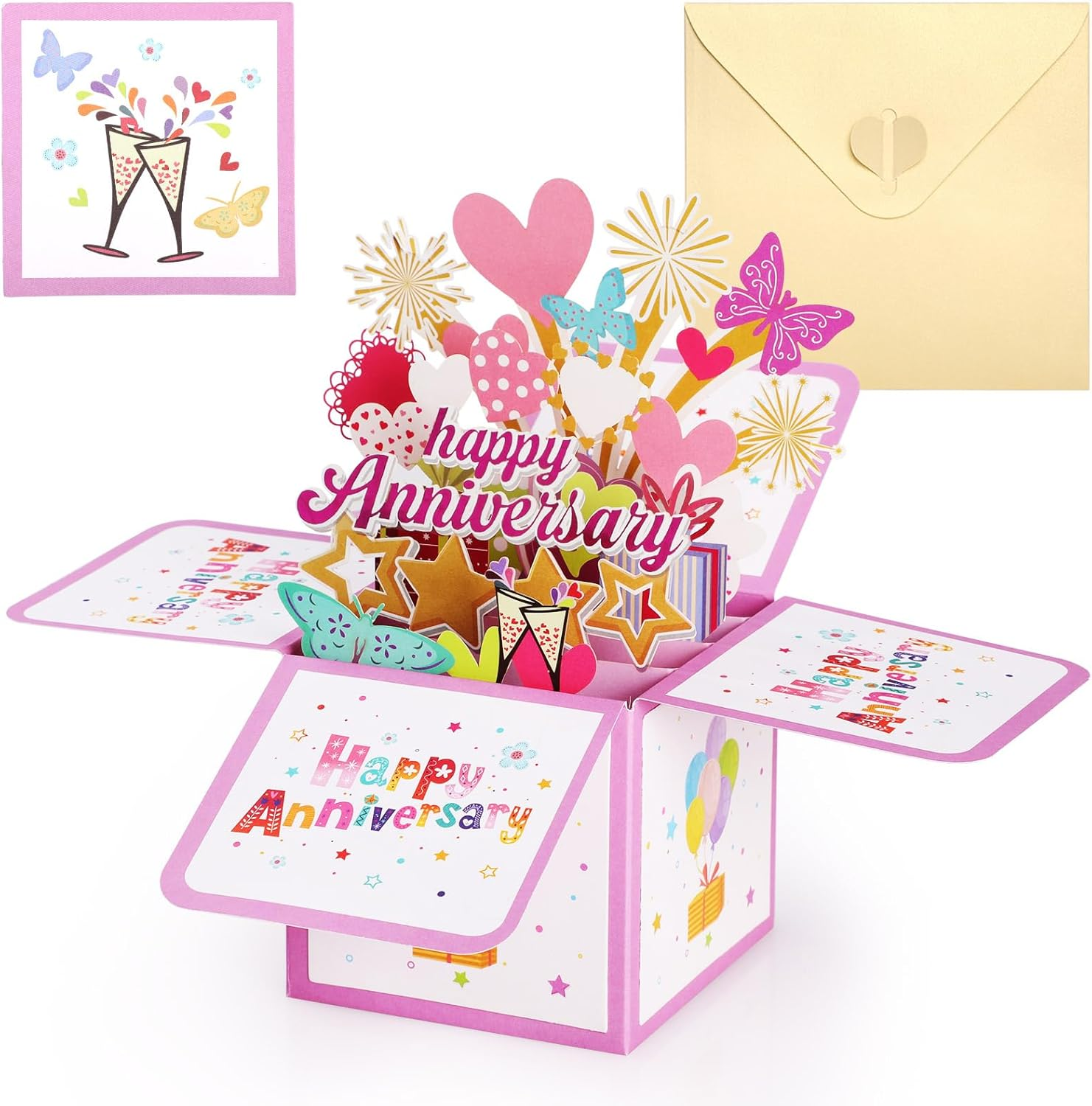 Bighan 3D Pop up Anniversary Card, Happy Wedding Anniversary Card Pop up Greeting Boxed Cards Anniversary Pop up Cards for Wife from Husband, Pink 2 image number 3