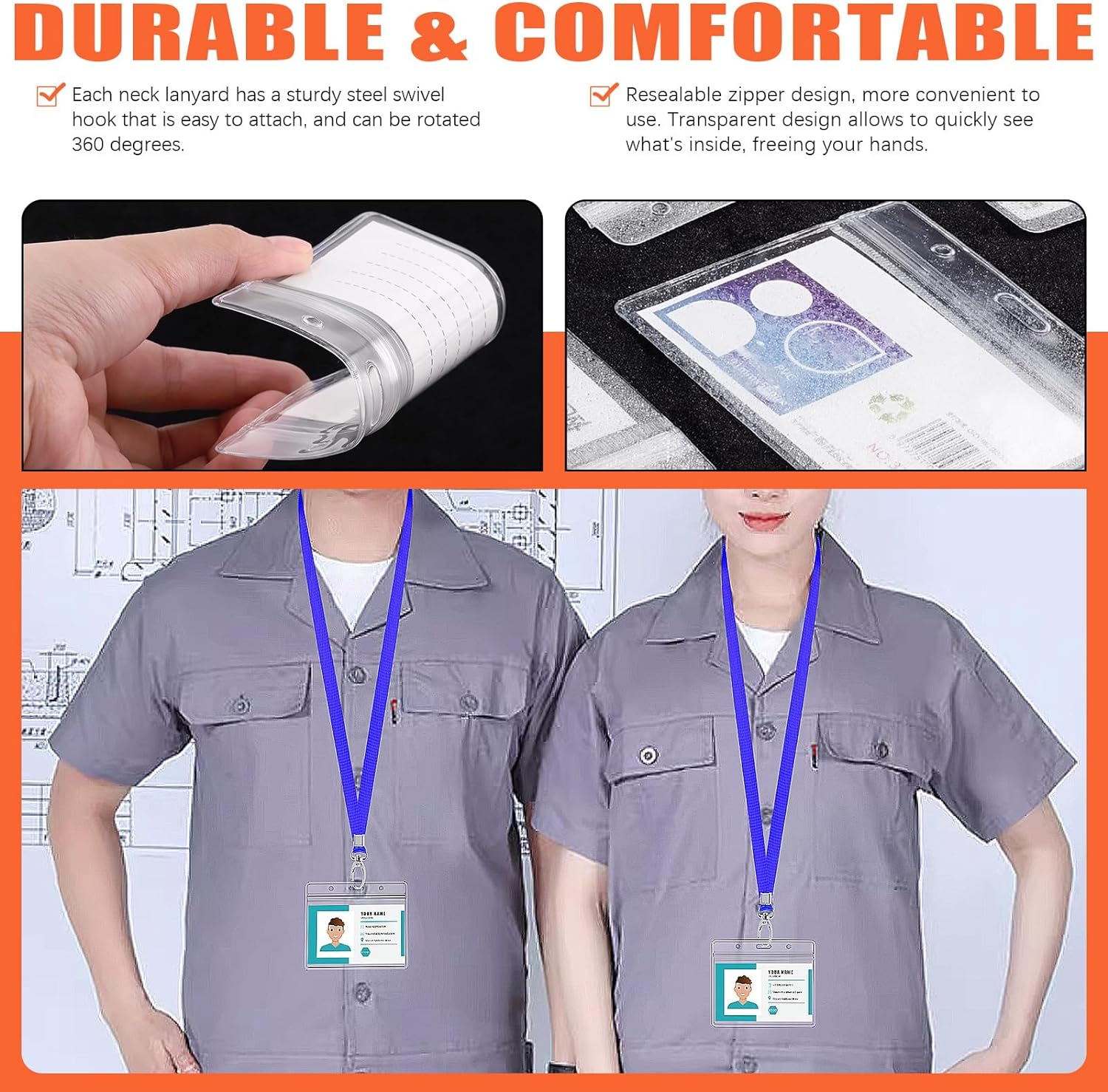 Tanstic 25Pcs Horizontal Badge Holders and Lanyards Kit, 3.3 X 3.9 Inch Clear Plastic ID Card Holders, Waterproof Name Tag Holder and Flat Neck Lanyard with Clip for Office, School (Red) image number 4