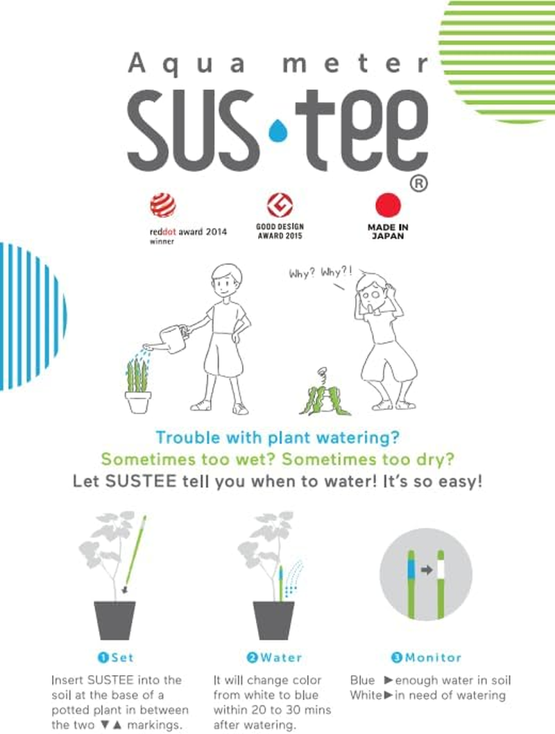 SUSTEE Aquameter (White, Medium), [Set of 6],Soil Moisture Meter,No Battery Required,[Japan Import],With English Instruction image number 3