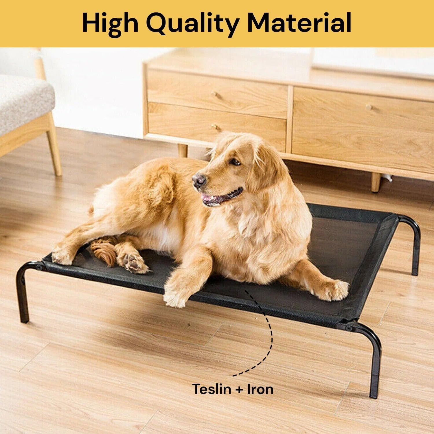 EZONEDEAL Elevated Raised Cooling Cots Bed for Large Dogs, Indoor & Outdoor Pet Hammock, Portable Standing Pet with Washable Breathable Mesh, Non-Slip Feet, Outdoor Raised Cots Bed (M) image number 3