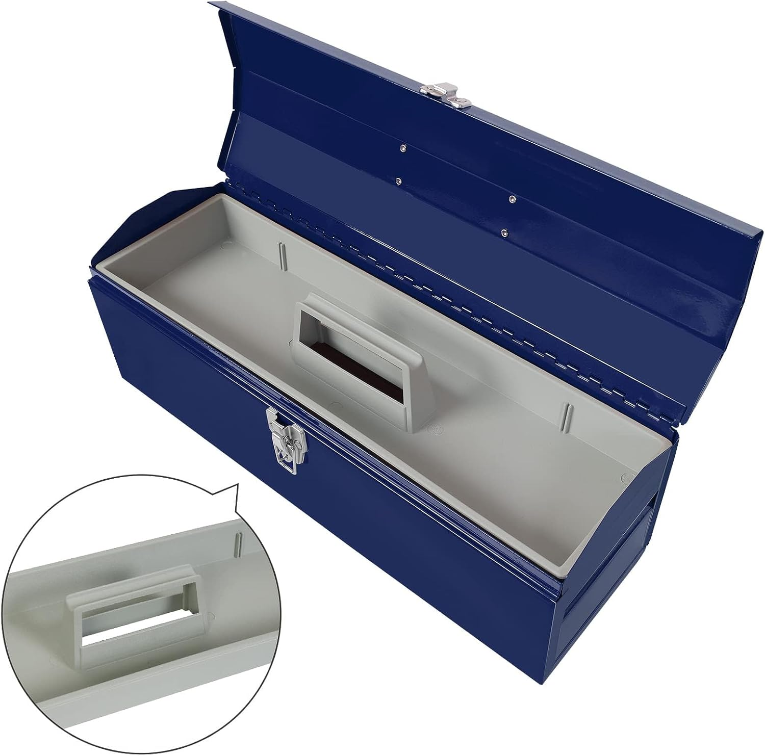 TCE ATB101U-1 Torin Portable Steel Tool Box: 19" Hip Roof Style with Metal Latch Closure and Removable Storage Tray, Blue image number 7