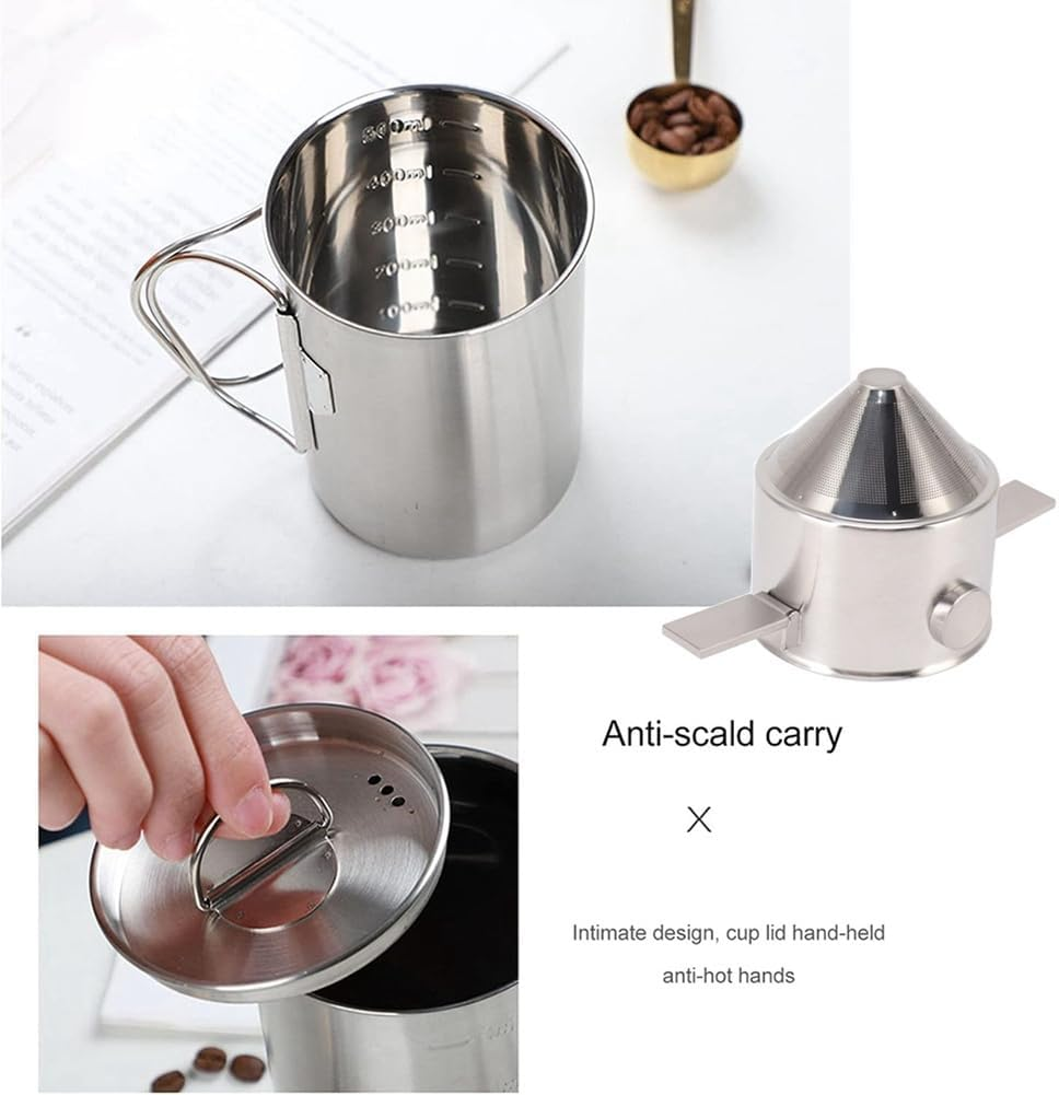 Outdoor Coffee Cup Set Stainless Steel Camping Mug with Lid, Camping Coffee Cup with Foldable Handle for Hiking Travelling (500Ml) image number 1