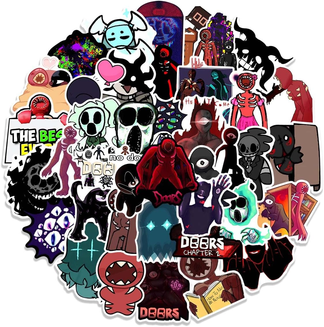 Doors Roblox Figure Sticker Doors Roblox Figure Sticker Set 50 Pieces Cute Decoration for Car Laptop Skateboard Bicycle Moped Motorcycle Bicycle Computer Suitable for Adults Children image number 3