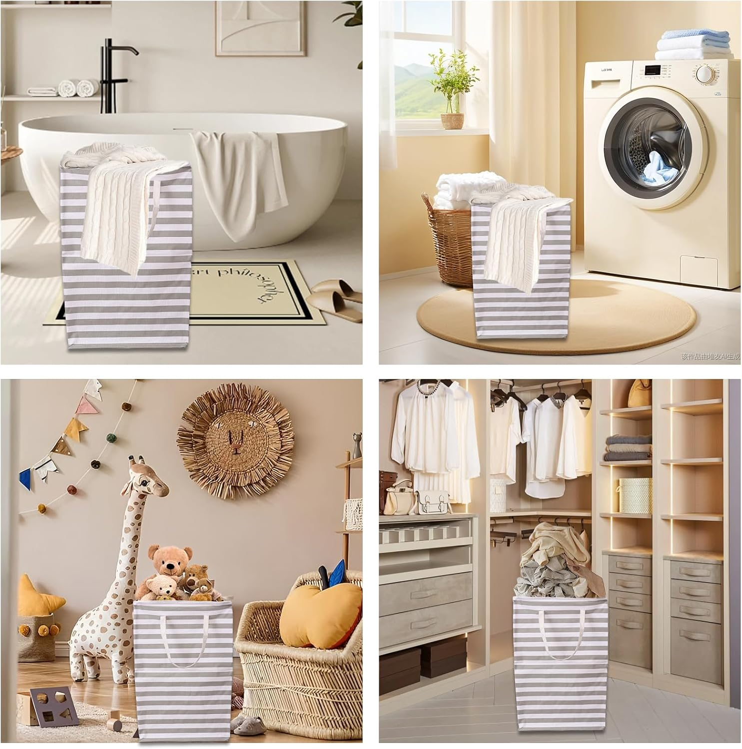 2-Pack Large Laundry Basket, Waterproof, Collapsible Tall Clothes Hamper with Extended Handles for Clothes Toys in the Dorm and Family-(75L, Stripe) image number 1