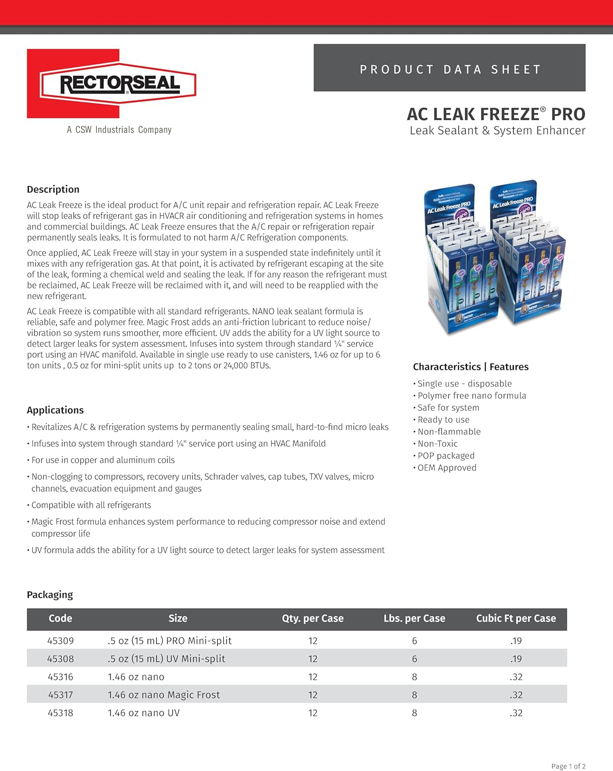 Rectorseal 45316 AC Freeze PRO Nano Leak Sealer, 1.5 Oz, Blue image number 1
