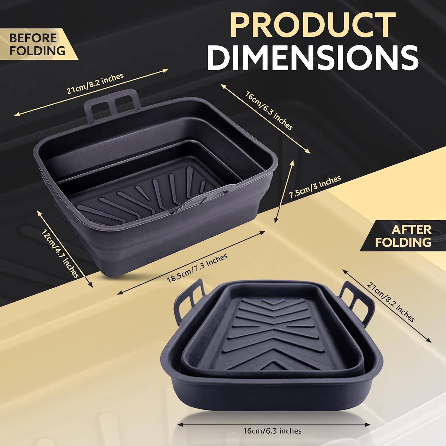 Tydi 2X Premium Silicone Air Fry Liners Ninja AF400UK 9.5L & Tower T17088-21 X 16 4.5 Cm Fryer Made Specifically the AF400 Reusable Accessories, Black (TY-SAF-AF400UK) image number 1