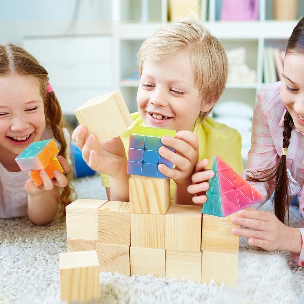 D-Fantix QYTOYS Jelly Stickerless Speed Cube Set, Qidi S 2X2 Warrior W 3X3 Qiming Pyramid Magic Cube Puzzle Toys image number 1