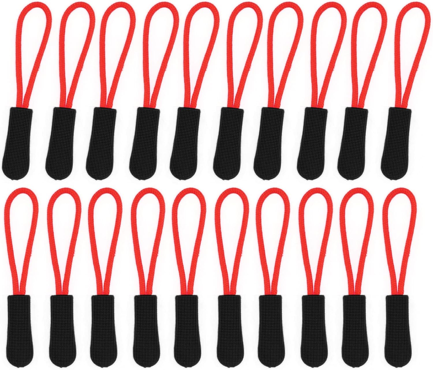 BOROLA 20Pcs Durable PVC Nylon Zipper Extension Pulls Replacement Zipper Pulls for Bags, Jackets, Purses, Backpacks Colorful Zipper Nylon Cord(Black Red) image number 1