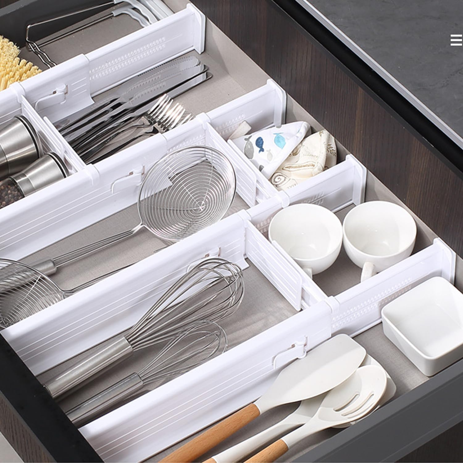 Drawer Dividers, Expandable Kitchen Drawer Organiser, with 8 Inserts, for Clothing, Kitchen Utensils and Office Storage, Set of 4 (32-56Cm)
