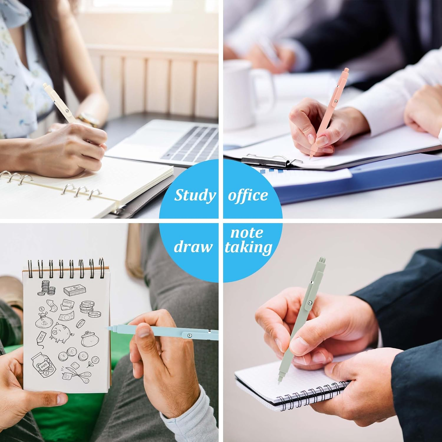 YUNAI Retractable Gel Pens, 5PCS 0.5Mm Black Ink Ballpoint Pens with Silicone Clip, Premium Smooth Writing Quick Dry Ink Fine Point Rollerball Pens for School Office Home Stationery Supplies - Light Colors-Multicolor Ink image number 7