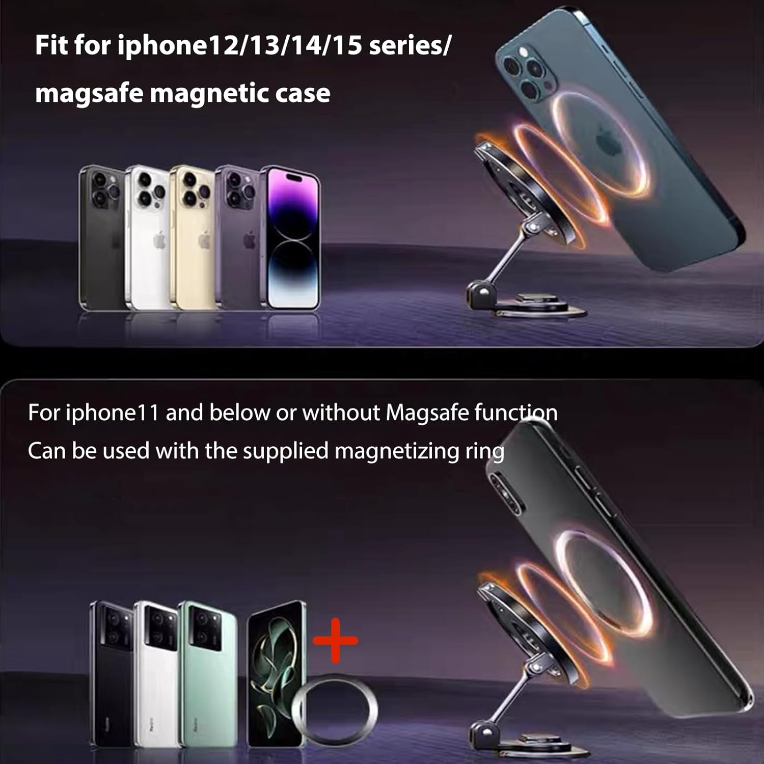 RUNGOS Double Strong Magnet for Magsafe Car Mount [360&deg;Flexible Rotation] [Super Stable Widened Base] Collapsible Magnetic Car Mount Phone Holder for Steering Wheel Dashboard, Mobile Phone Accessories image number 3