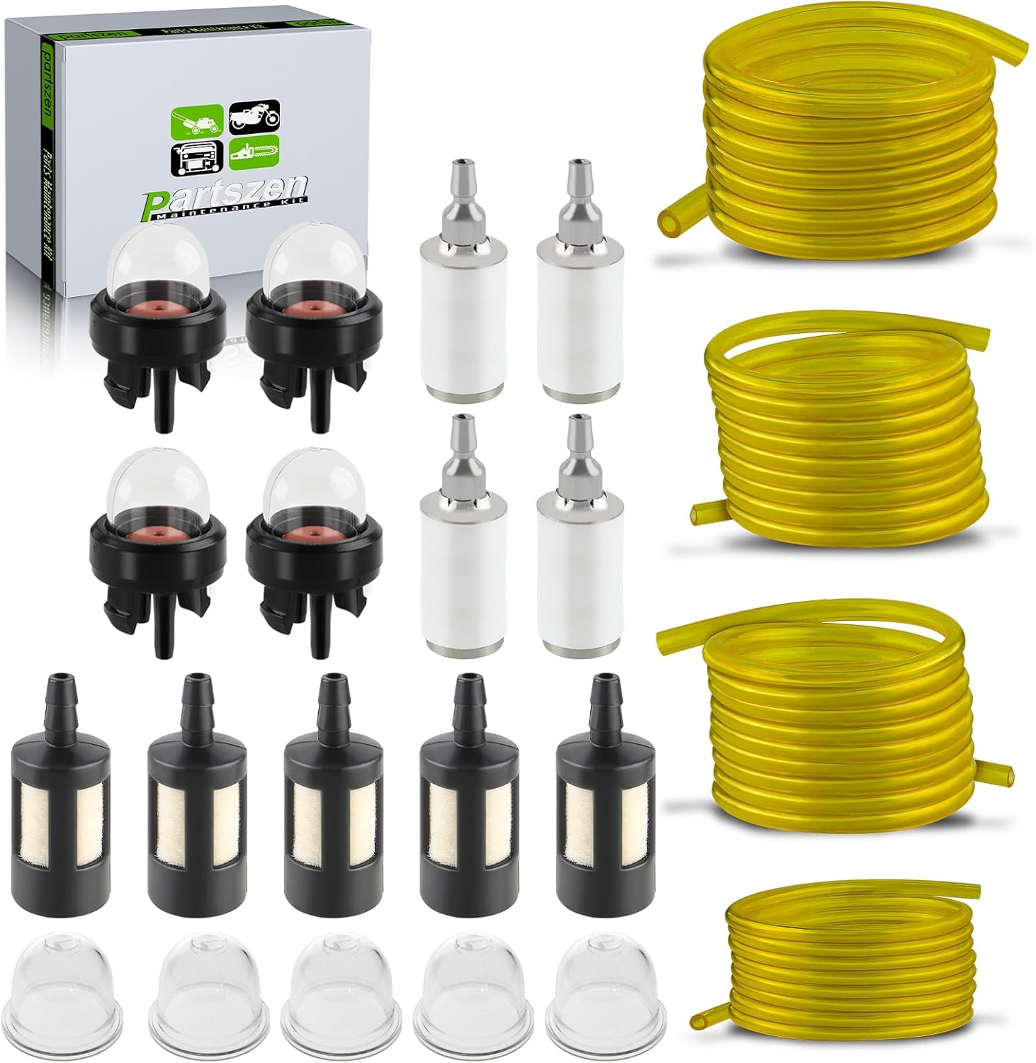 4 Sizes 4 Feet Fuel Line Hose for Zama Stihl Homelite Poulan Craftsman Husqvarna Trimmer Chainsaw Blower with Fuel Filters,Snap in Primer Bulb,Primer Pouland Bulb