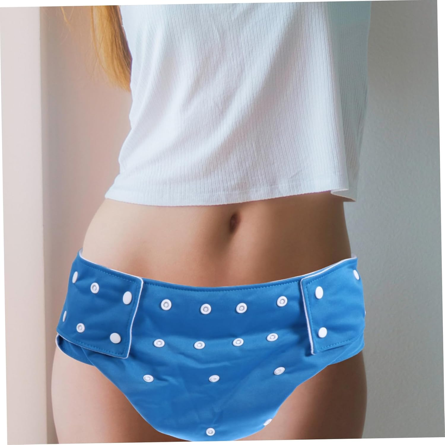 Adjustable Leak-Proof Adult Cloth Diaper Pants with Double Row Buttons, Washable Reusable Sanitary Underwear for Seniors, Comfortable Blue Fabric Incontinence Briefs image number 2