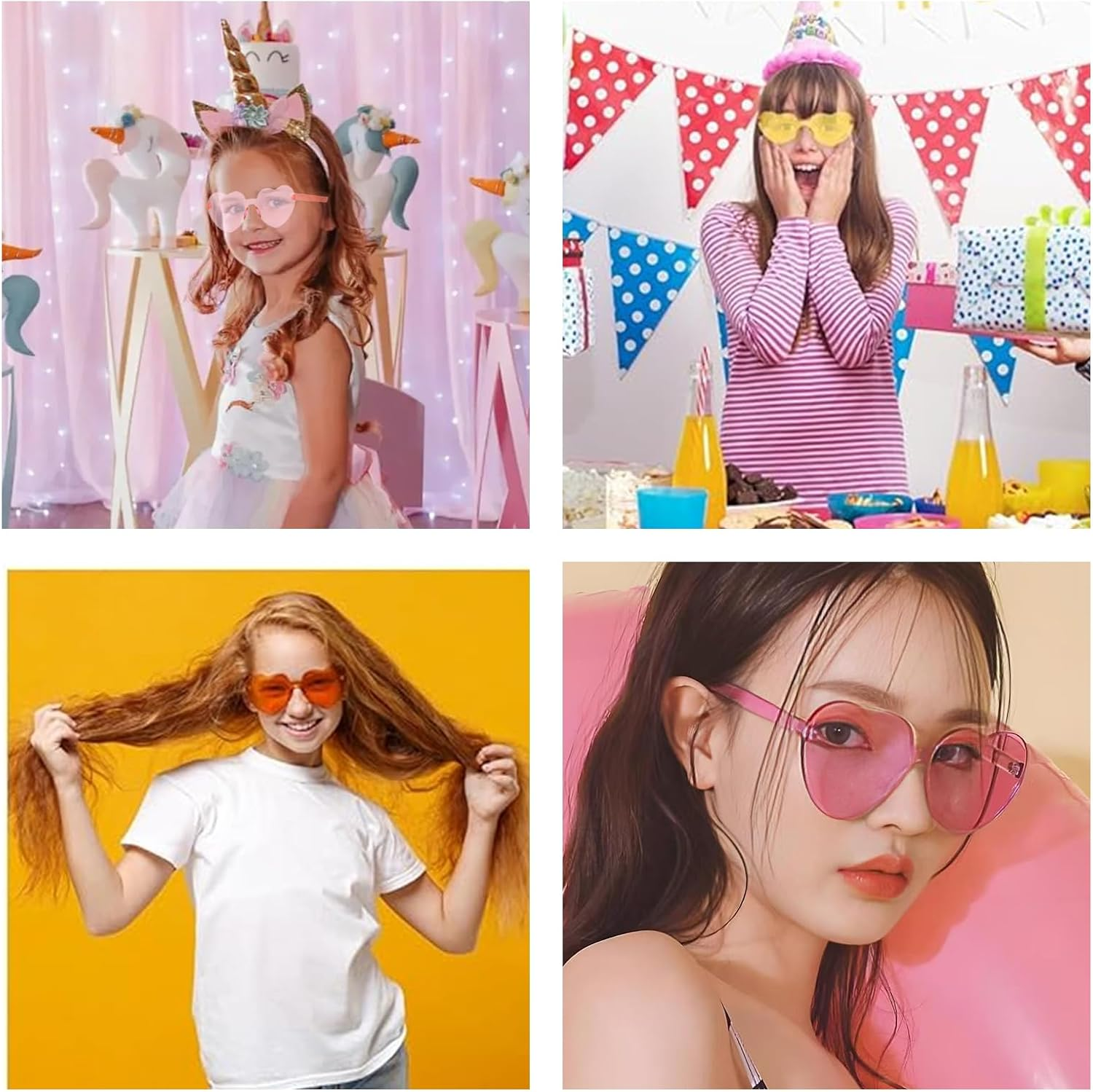 24 Pairs Heart Shaped Sunglasses Bulk, Colorful Heart Sunglasses, Color Rimless Sunglasses, Plastic Eyeglasses, Clear Candy Color Party Glasses for Women Girls Birthday Party Favors image number 3