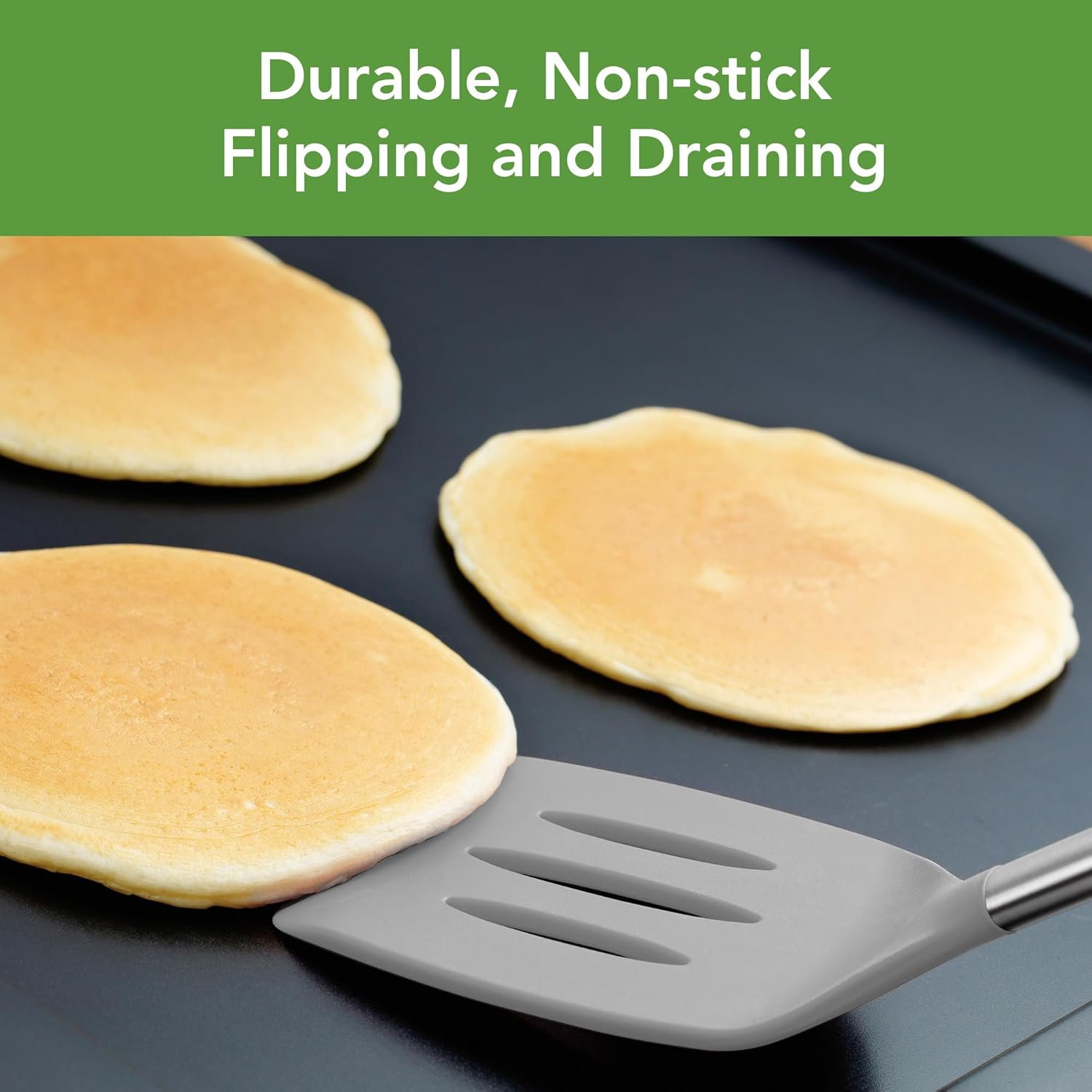 Tovolo Silicone Slotted Turner with Stainless Steel Handle (Charcoal) - Kitchen Utensil & Gadget Essential for Non-Stick Cookware, Apartment, & New Home/Scratch-Resistant, Bpa-Free, Dishwasher-Safe - Charcoal image number 6