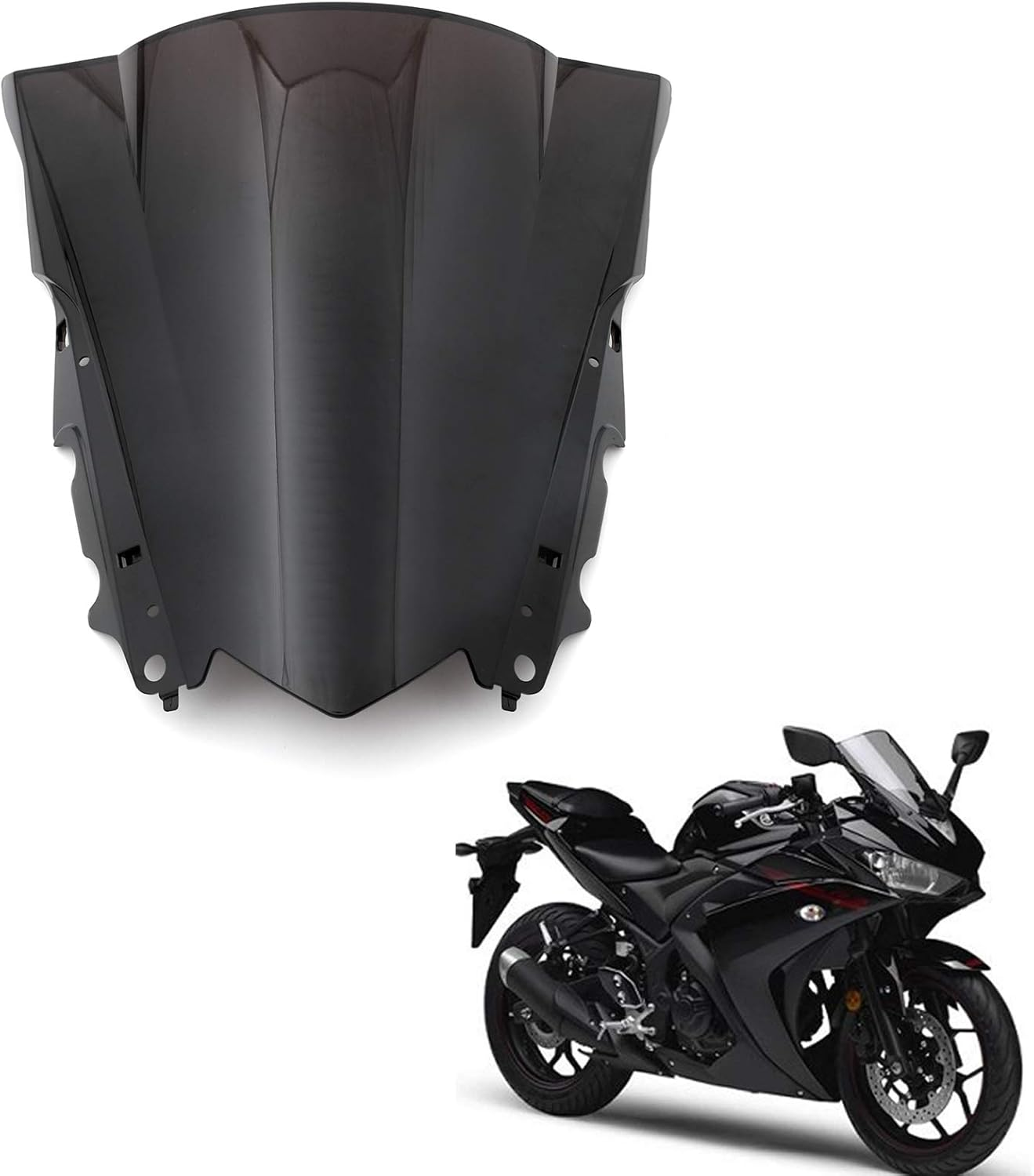 Areyourshop Motorbike Windshield, Motorcycle Wind Shield Double Bubble Windscreen for Yamaha YZF-R25 2014-2016 YZF-R3 2015-2016