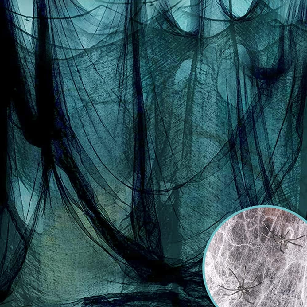 Letscheer Halloween Creepy Cloth Black 360 X 79 Inches Spooky Halloween Decorations Cheesecloth with Spider Web Party Supplies D&eacute;cor for Haunted House, Garden, Patio, Indoor Wall Hanger Windows image number 6