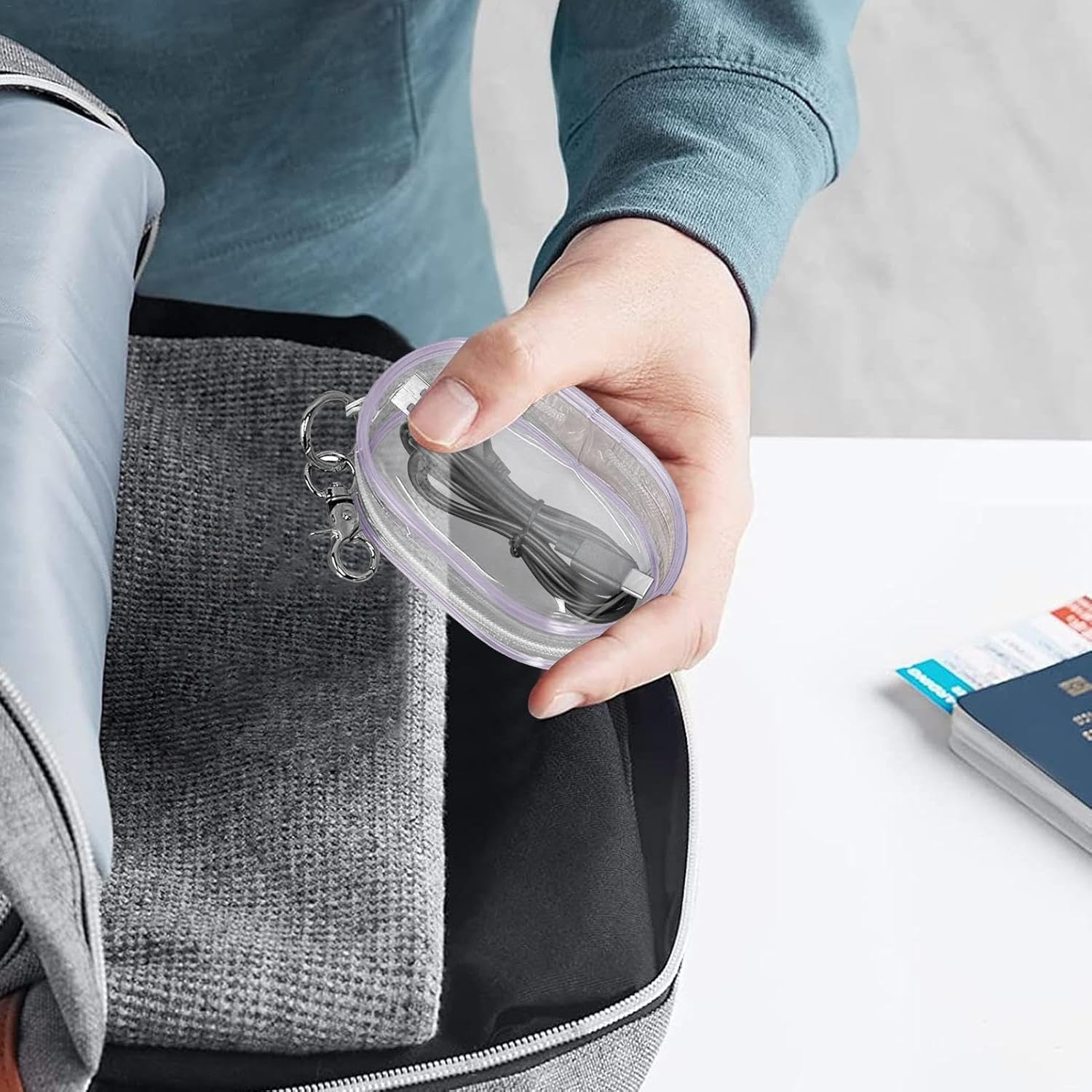 Transparent Cable Case, Clear Charging Cable Case,Clear Case | Mobile Phone Charger Storage Organizer,Compact Cable Tranpa Case, Purple, Riferimento Alla Descrizione, Please Refer to Description image number 5