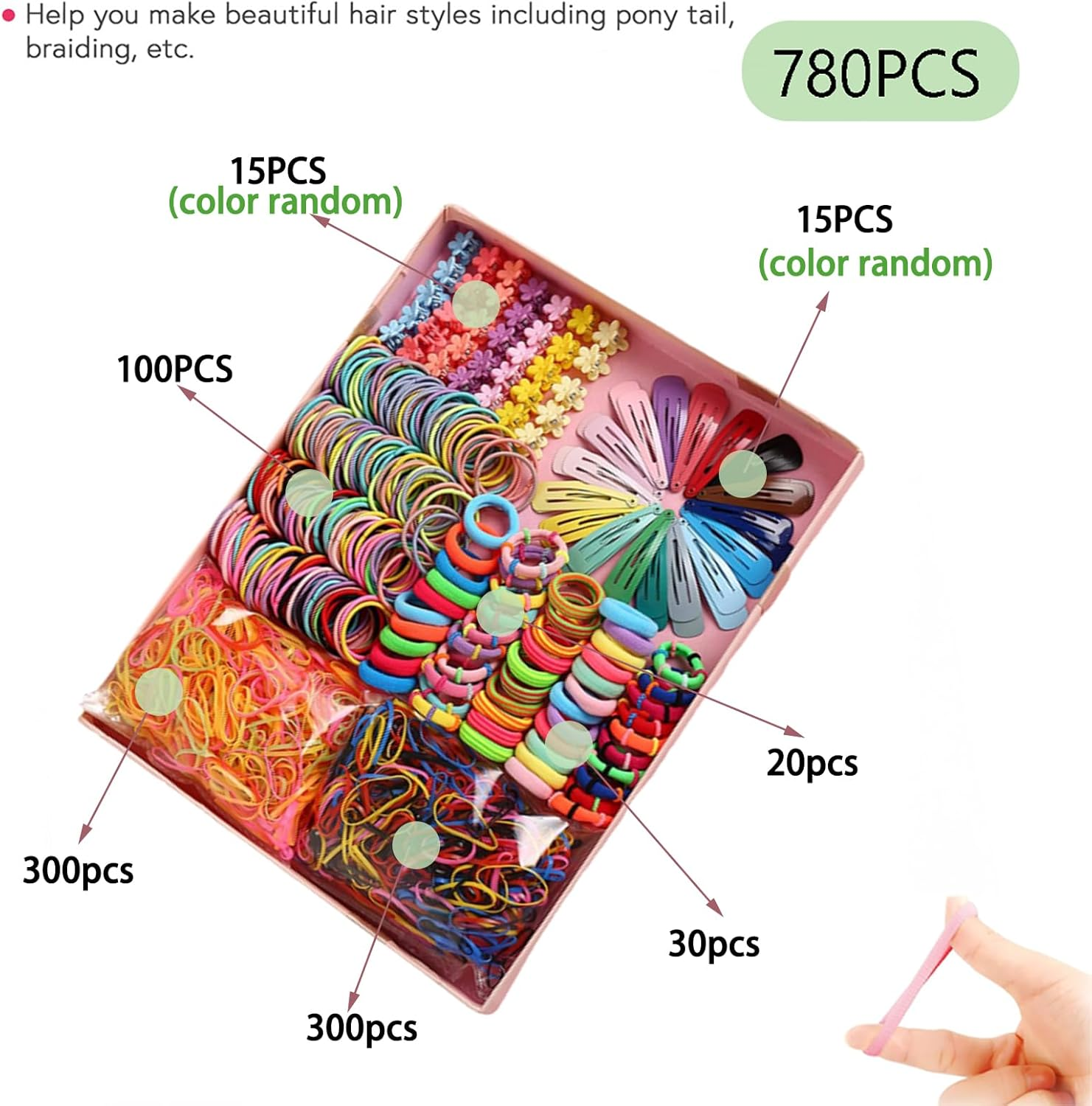 Colorful Hair Accessories Set for Girls & Women - Scrunchies, Clips, & Bands - Cute & Soft Ponytail Holders - Elastic Hairbands Kit image number 4