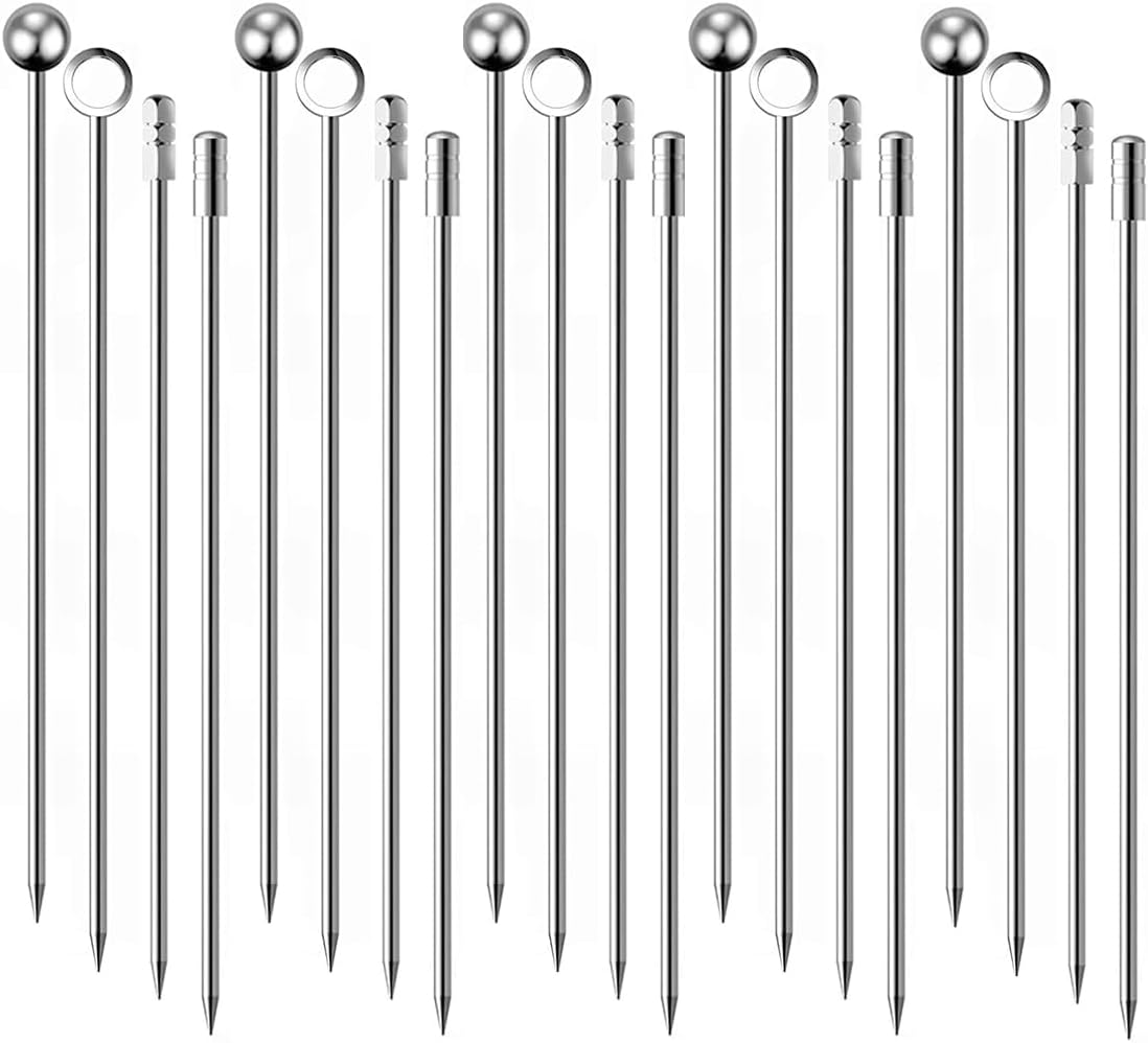 20 Pack Stainless Steel Cocktail Picks - 11Cm Reusable Martini Skewers for Olives, Fruit, Cheese | Dishwasher Safe Bar Accessories, Drink Garnish Picks (Silver) image number 4