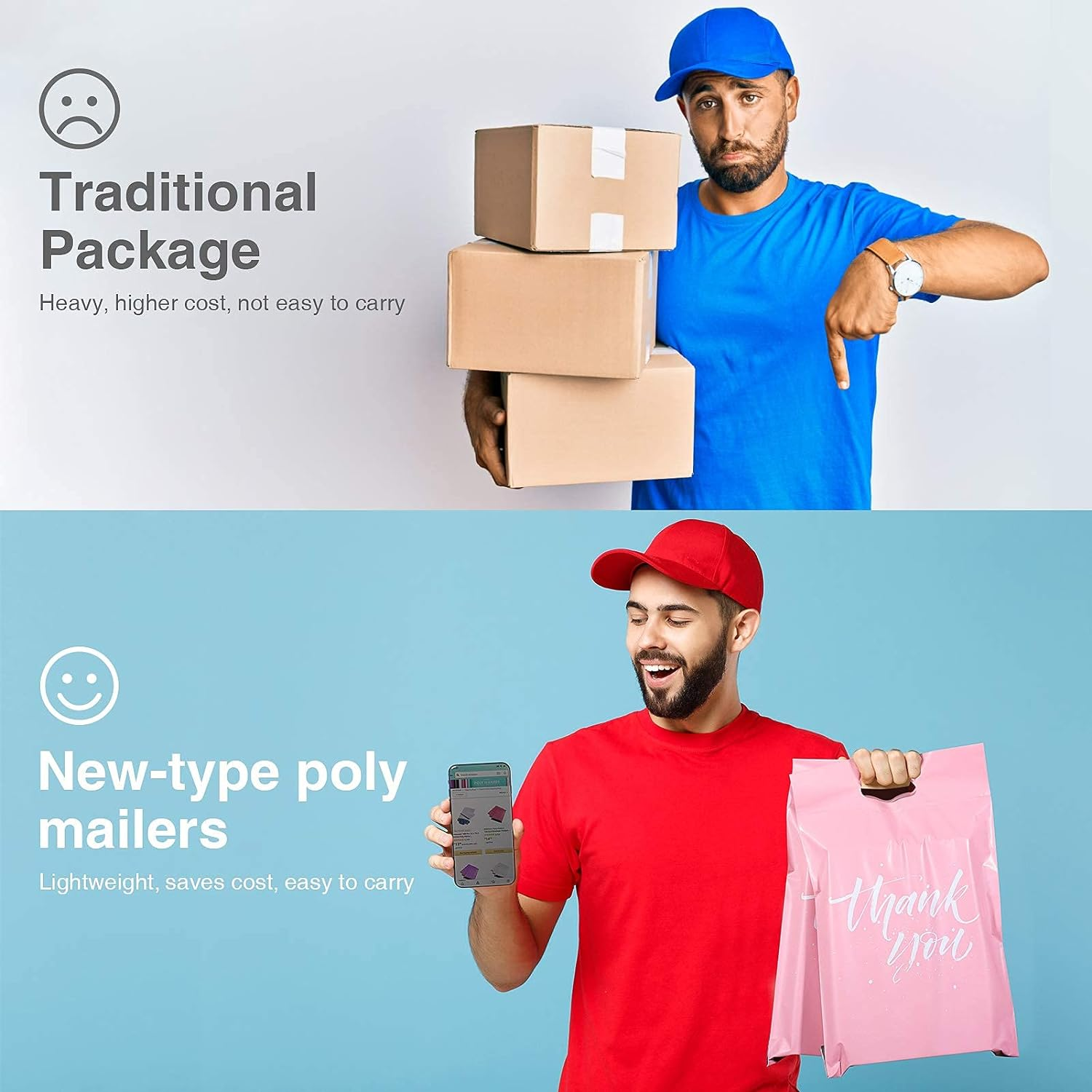 Switory 100Pcs Parcel Bags for Posting Clothes 305X394Mm Postal Bags Shipping Bags with Handle Mailing Bags for Clothing Posting Bags with Self Adhesive 12X15.5 Package Bags Pink - Thank You Design image number 2