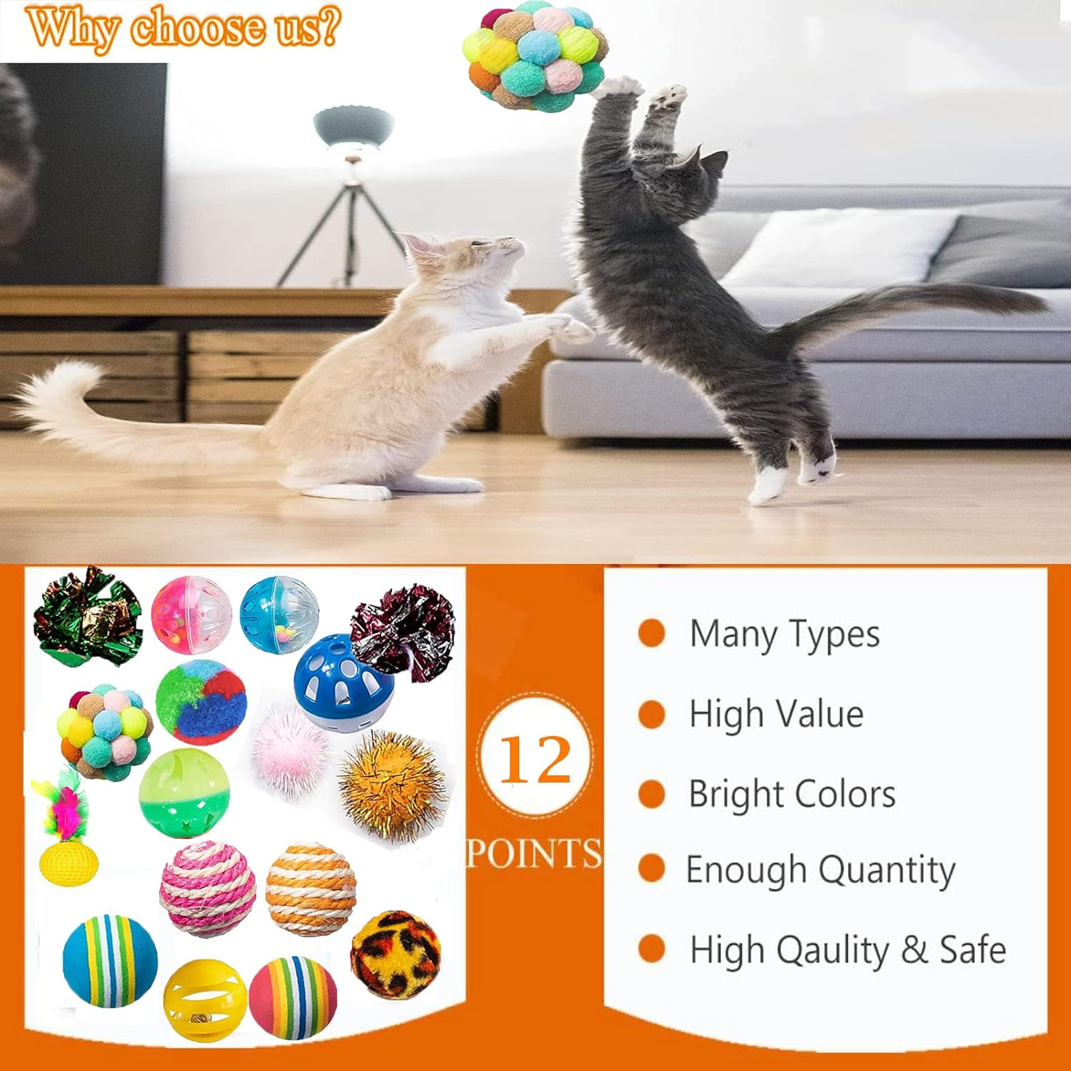 Cat Toys, 34Pcs Kitten Chew and Chase Toys Set - Indoor Cat Toys Including Rainbow Foam, Crinkle, Furry Pompom, and Sisal Balls for Kitty Pet image number 1