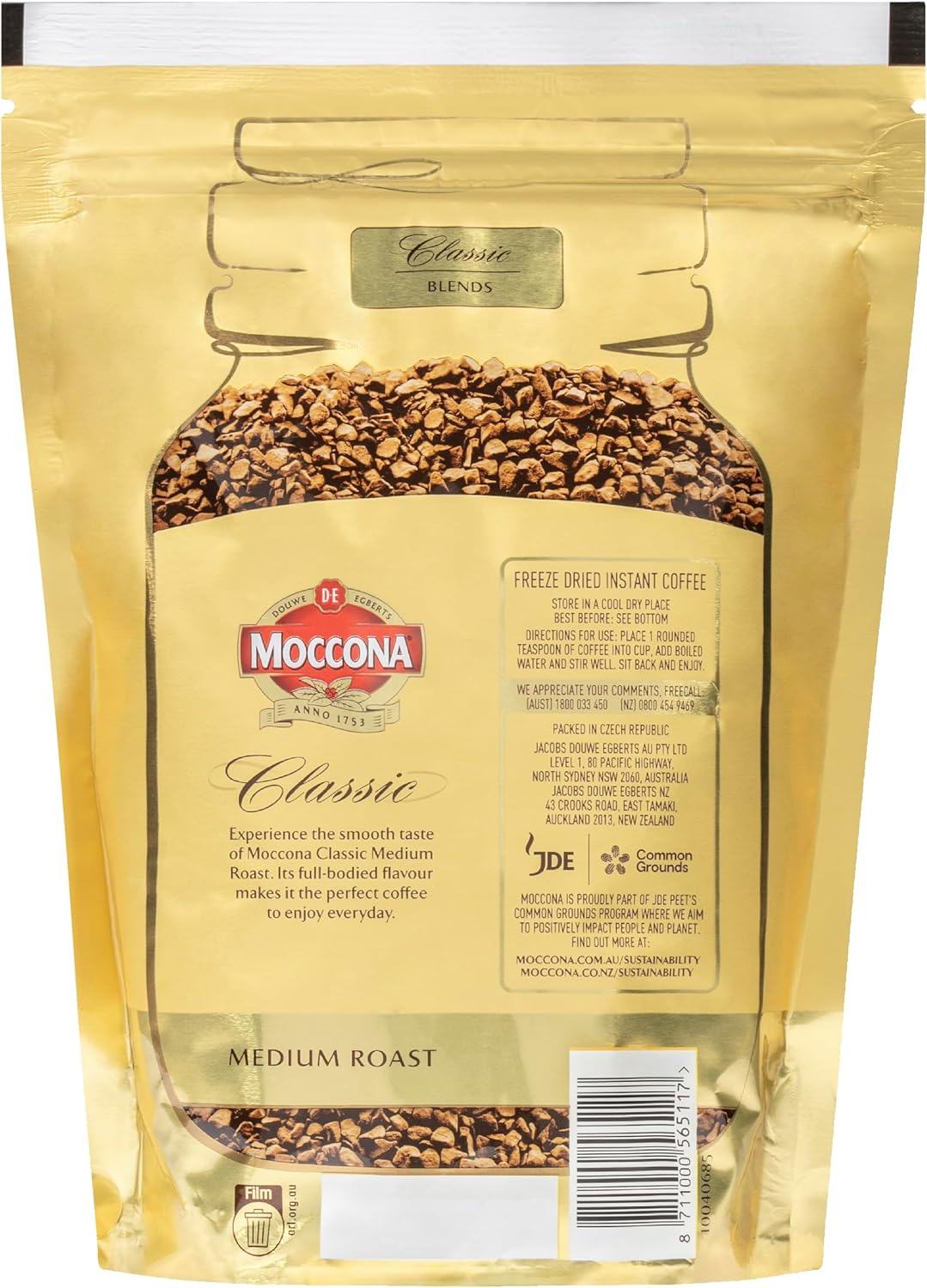 Moccona Classic Medium Roast Coffee Refill Pouch 180G