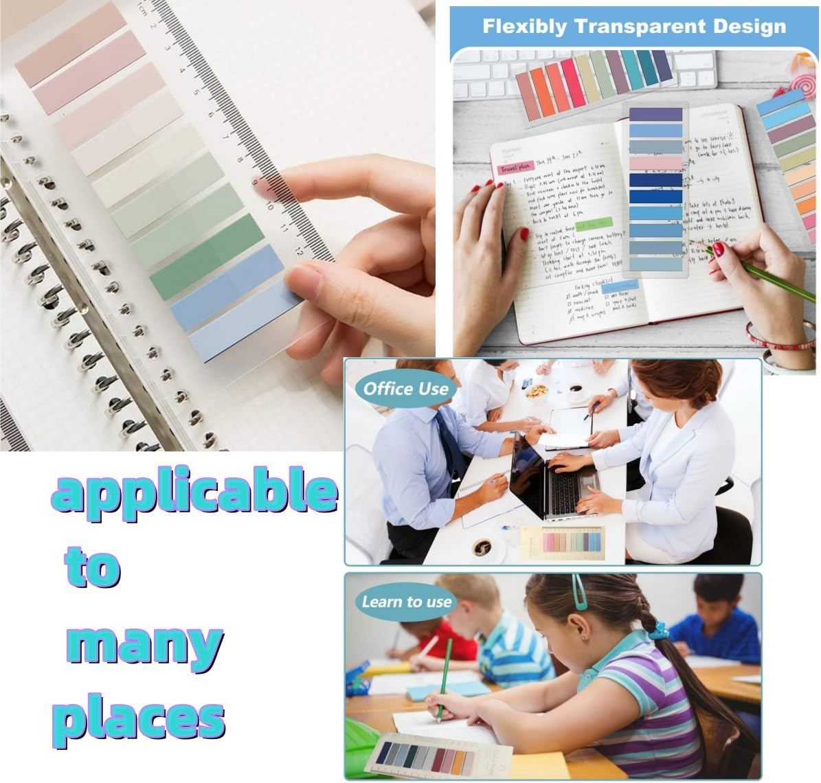 1200Pcs Book Tabs,Sticky Tabs for Annotating Books,Notebook Page Markers,Multi-Color Writable and Repositionable Book Flag Strips for Office,School,Home image number 1