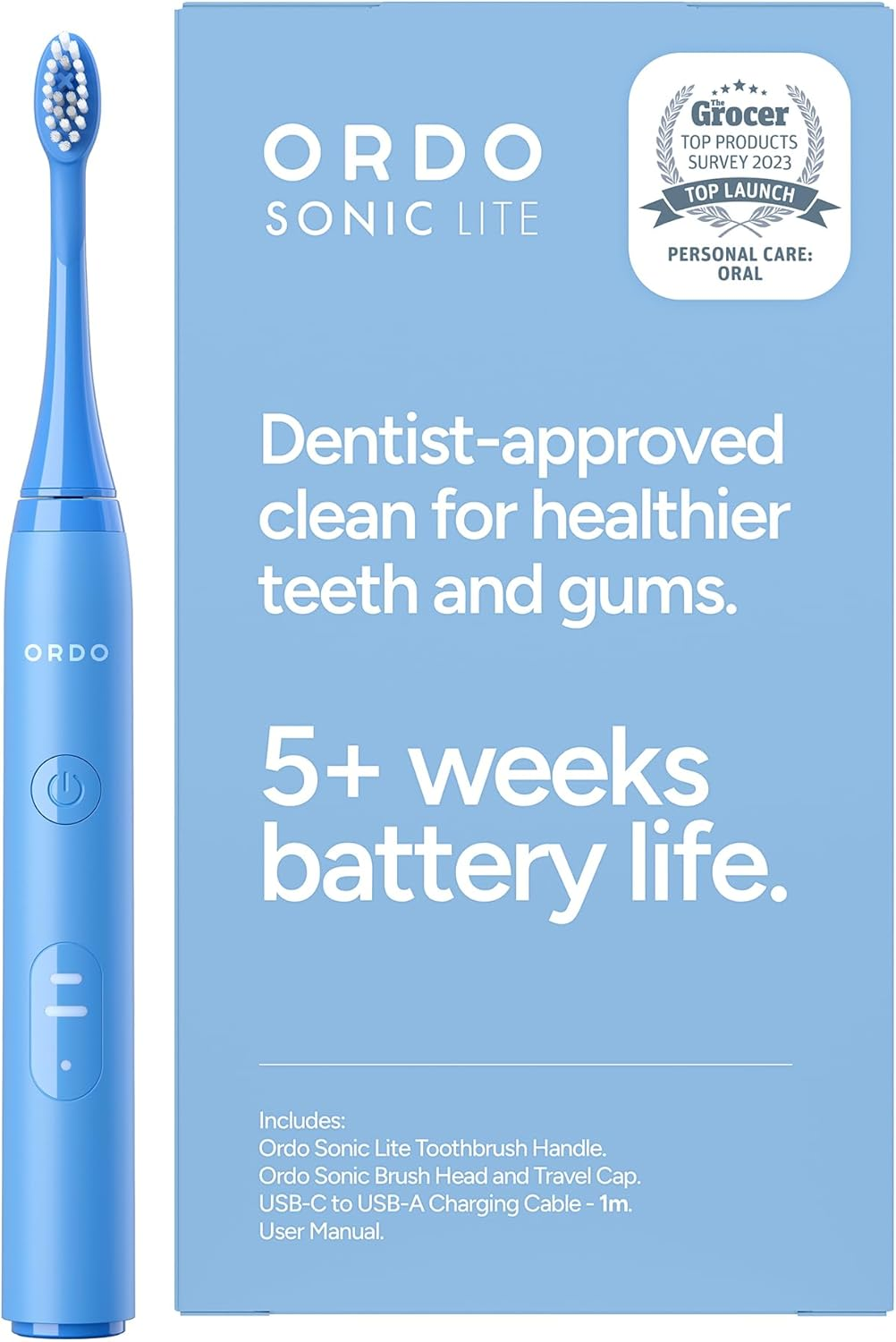 Ordo Sonic Lite | Sonic Toothbrush with 35,000 Pulses/Min | Electric Toothbrush for Adults | Dual Modes | 5+ Weeks Battery | Smart Timer | Waterproof | USB-C Stone image number 3