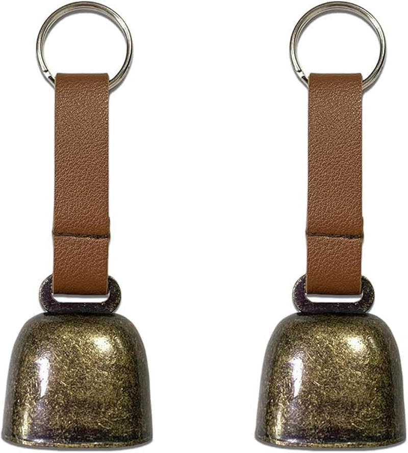 2 Pcs Small Cow Bell for Dog Collar with Leather Strap, Bear Warning Bell, Loud Cowbell, Anti-Lost Grazing Copper Training Bells, Pet Tracker Noise Maker for Puppies Cat Horse Sheep Goat