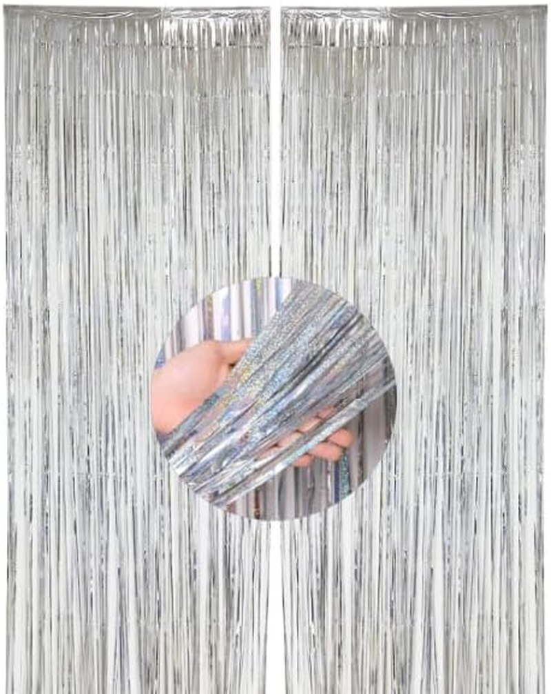 YALLOVE 2 Pack Foil Curtain Backdrop, Pink Metallic Tinsel Foil Fringe Curtains Photo Booth Props for Birthdays Baby Showers Party Decorations