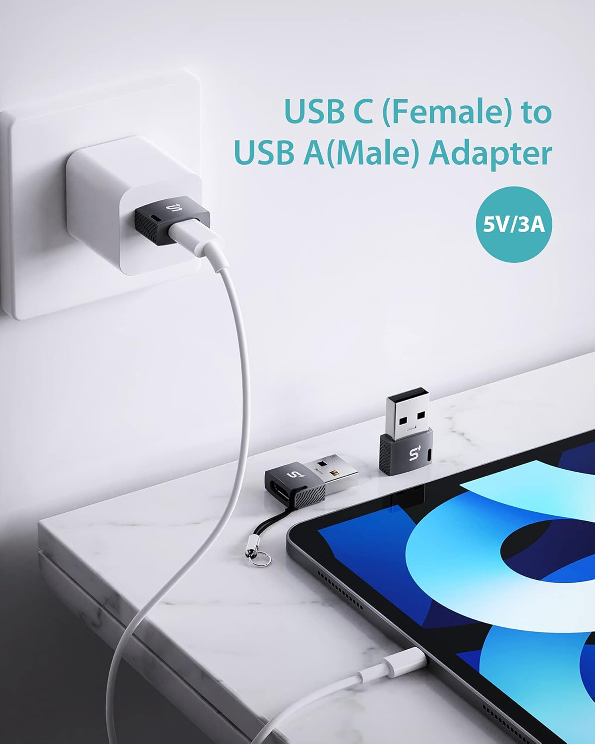 Stouchi USB C Female to USB Male Adapter, Type C to USB Charger Cable Adapter for Iphone 15 14 13 Pro Max,Airpods, Ipad,Samsung Galaxy Note 20 S24 S23 S22 Tab S9,Google Pixel 8 Pro Oneplus 12 image number 1
