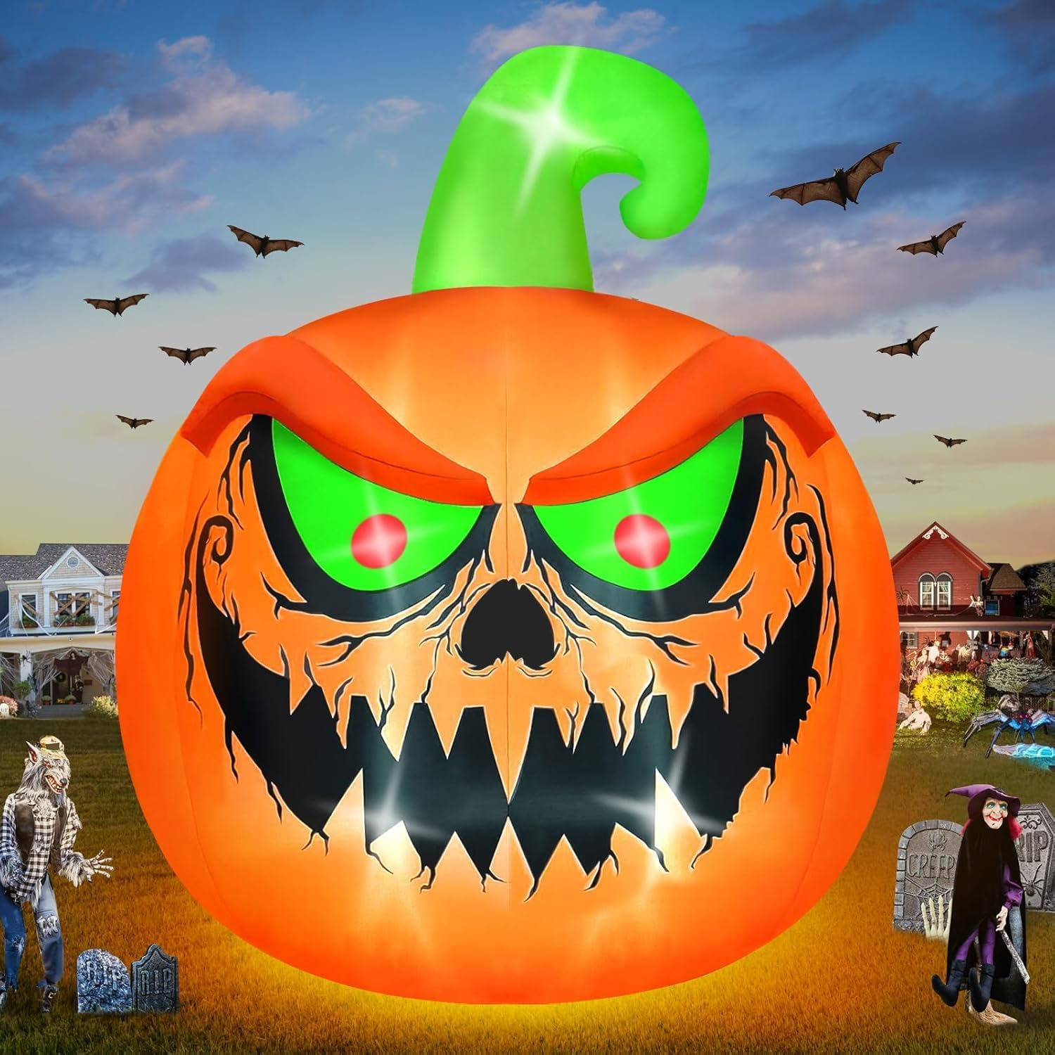 EBANKU 15 FT Giant Halloween Inflatable Pumpkin Outdoor Decorations Blow up Yard Build-In Leds for Halloween Outdoor Indoor Garden Lawn Yard Party Decor image number 3