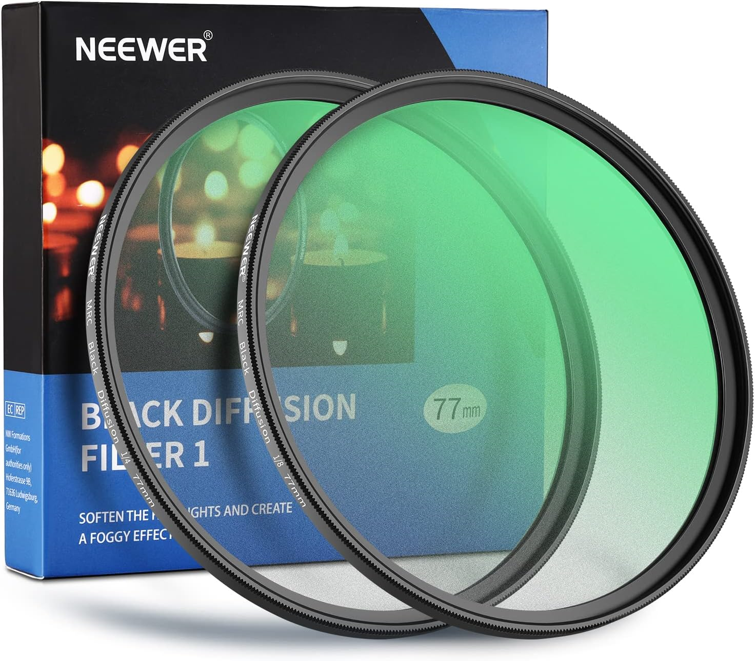 NEEWER 2 Pcs 77Mm Black Diffusion Lens Filter Kit, 1/4 & 1/8 Dreamy Cinematic Effect Filters with Storage Cases, Cleaning Cloths, Multi Nano Coated HD Optical Glass for Video/Vlog/Portrait Shot image number 6