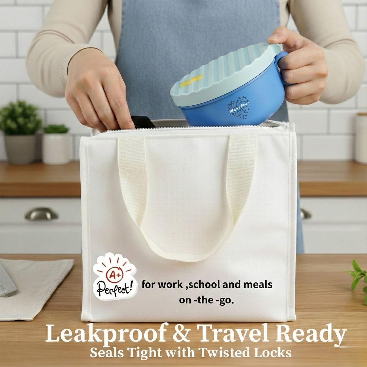 Ai Love Peace Ramen Bowl, 40 Oz Microwaveable Noodle Cooker for Ramen, Pho, Soup, and Pasta, Dishwasher Safe and Portable, Ideal for Home, Office, Dorm, or Gift (Blue) image number 3