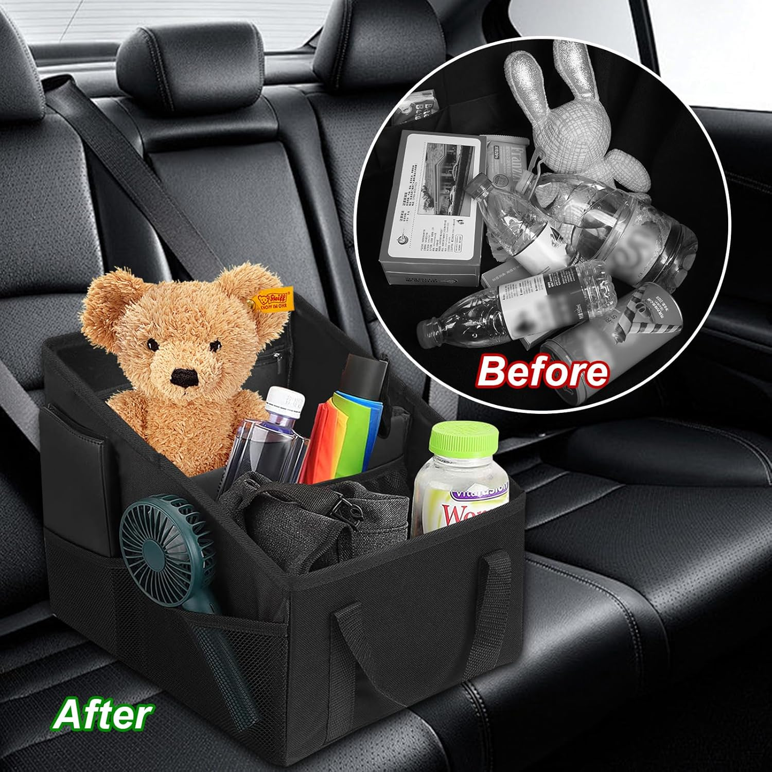 Car Seat Organizer, Collapsible Car Seat Storage Organizer for Console Front/Back Seat, Multifunction Automotive Backseat Organizer with Belt Cup Holders for Kids Travel Accessories image number 2
