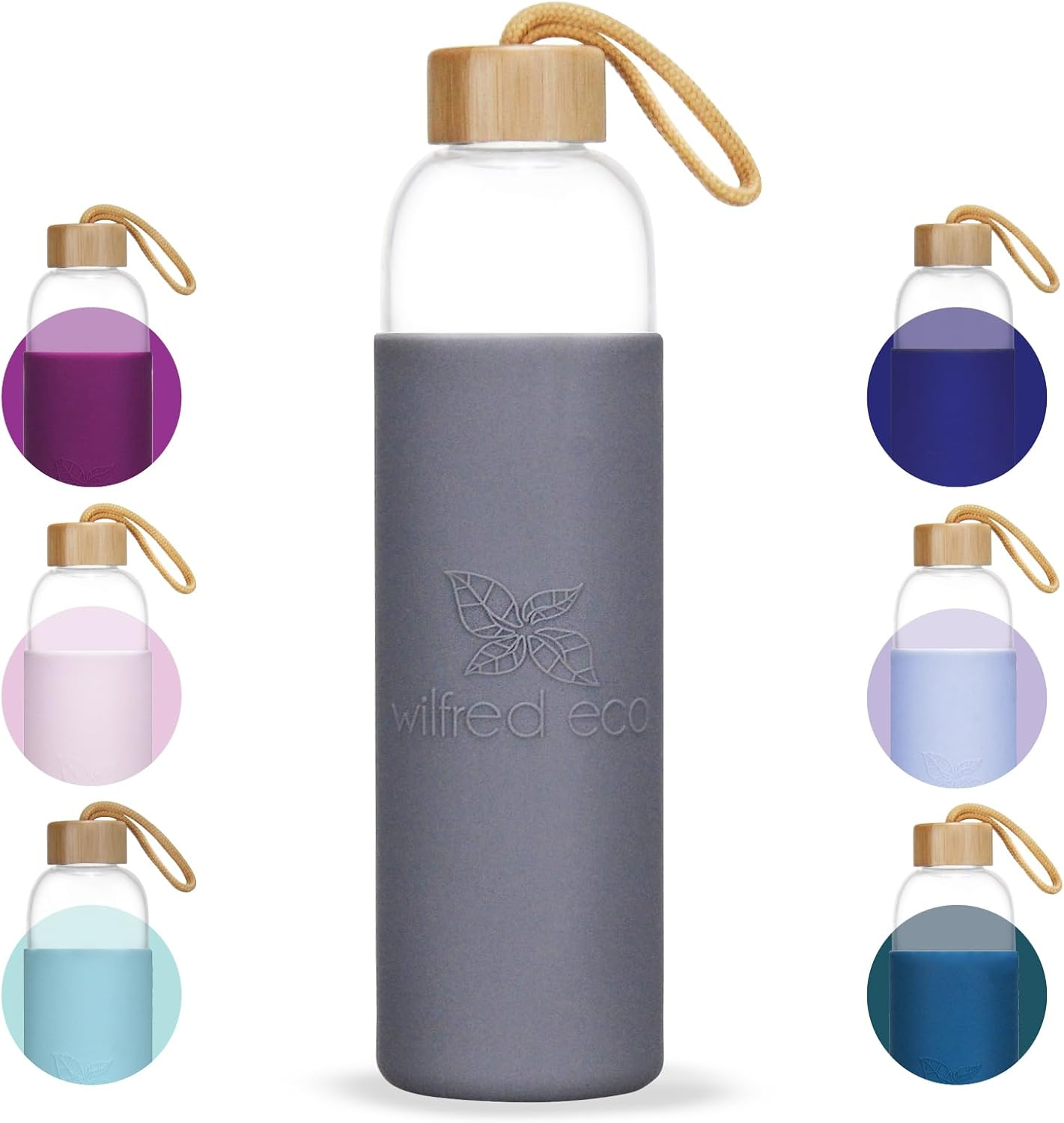 Wilfred Eco 1 Litre Glass Water Bottle | Large 1L Capacity | Protective Silicone Sleeve | BPA Free, Eco-Friendly & Leak-Proof | Dishwasher Safe | (Colour - Pastel Pink)