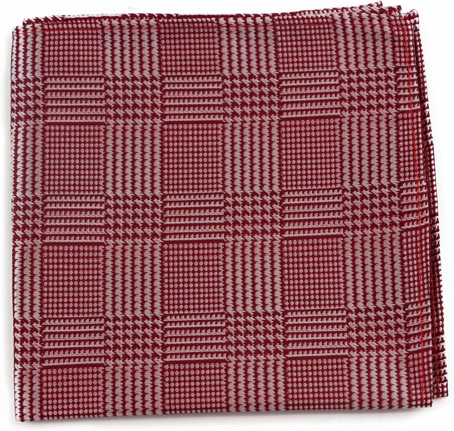 Mens Red & Silver Checkered Silk Pocket Square Red and Silver image number 2
