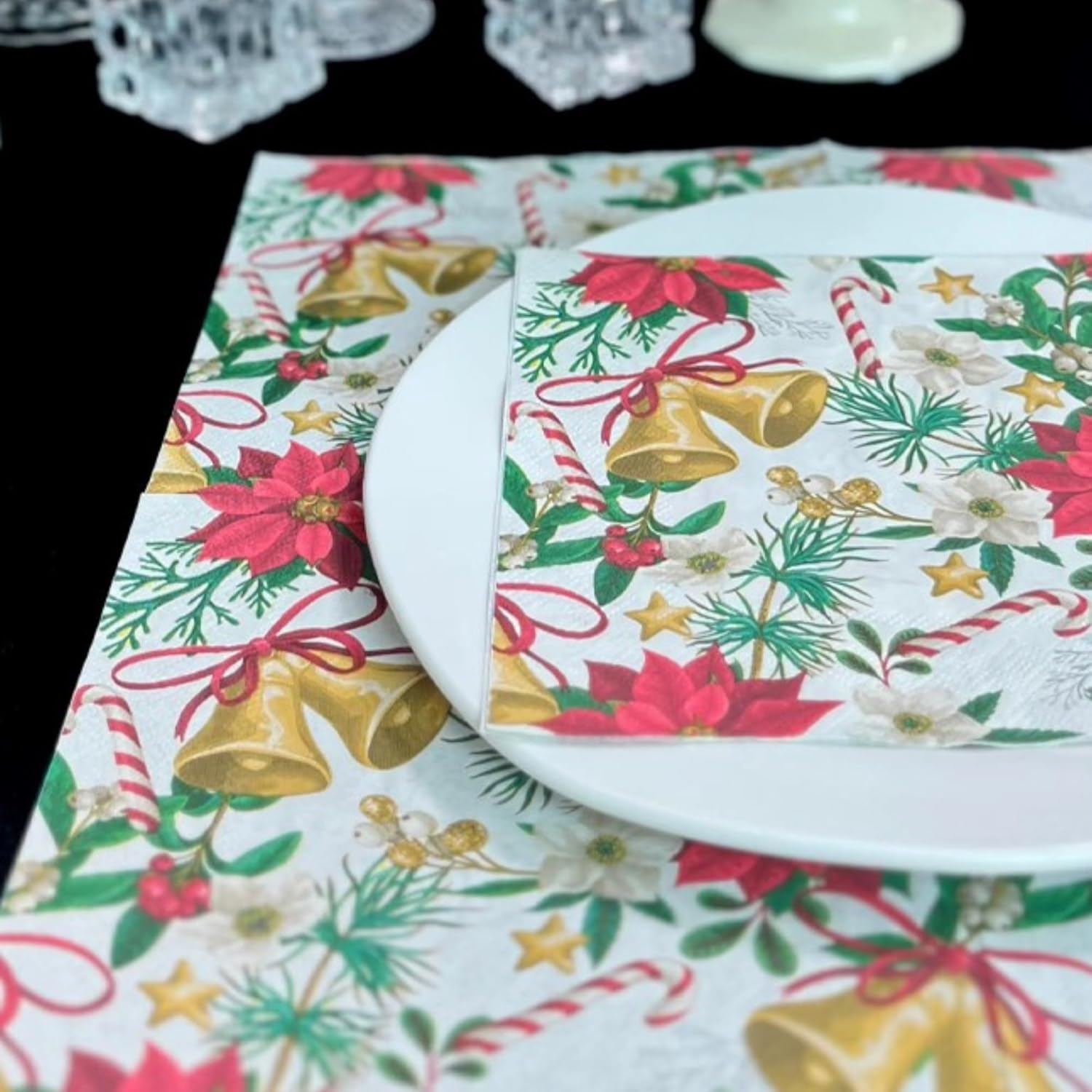 Christmas Paper Napkins Decorative Disposable 33X33Cm/2-Ply Christmas New Year Party Luncheon Dinner Napkins Paper for Decoupage Xmas Cocktail Napkins (Xmas Bell) image number 2