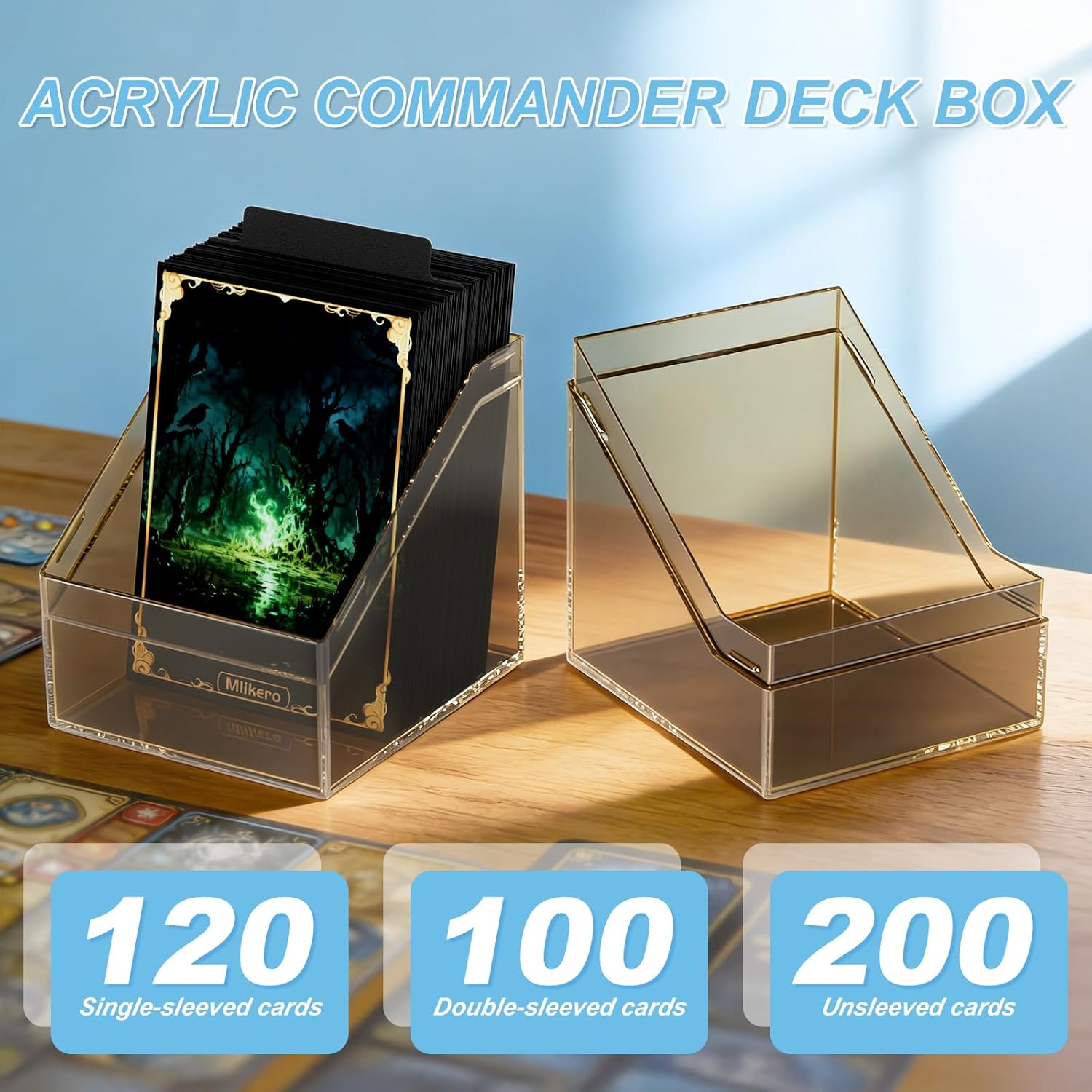 Mlikero 6 Pack Card Deck Cases,Acrylic Box for Trading Cards,Sturdy Storage Boxes Holding 100+ Sleeved Cards with Dividers,Clear and Black Fit MTG , Baseball Cards, Sport 3 Black+3 White ,0803