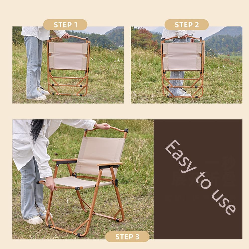 Foldable Camping Chair, Lightweight, Portable and Sturdy, with Wooden Armrests - Durable Outdoor Chair, Suitable for Adults, Beach, Dining and Terrace Use, 2-Piece Set image number 5