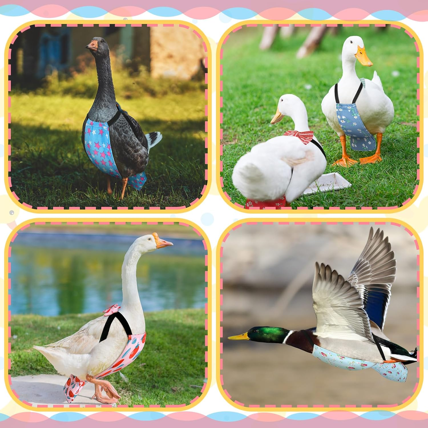 6 Pcs Washable Chicken Diapers Reusable Pet Diaper with Bow Tie for Pet Ducks Hens Goose Clothes Poultry Nappies Waterproof Adjustable for Hen Rooster Chicken(Classic,M)