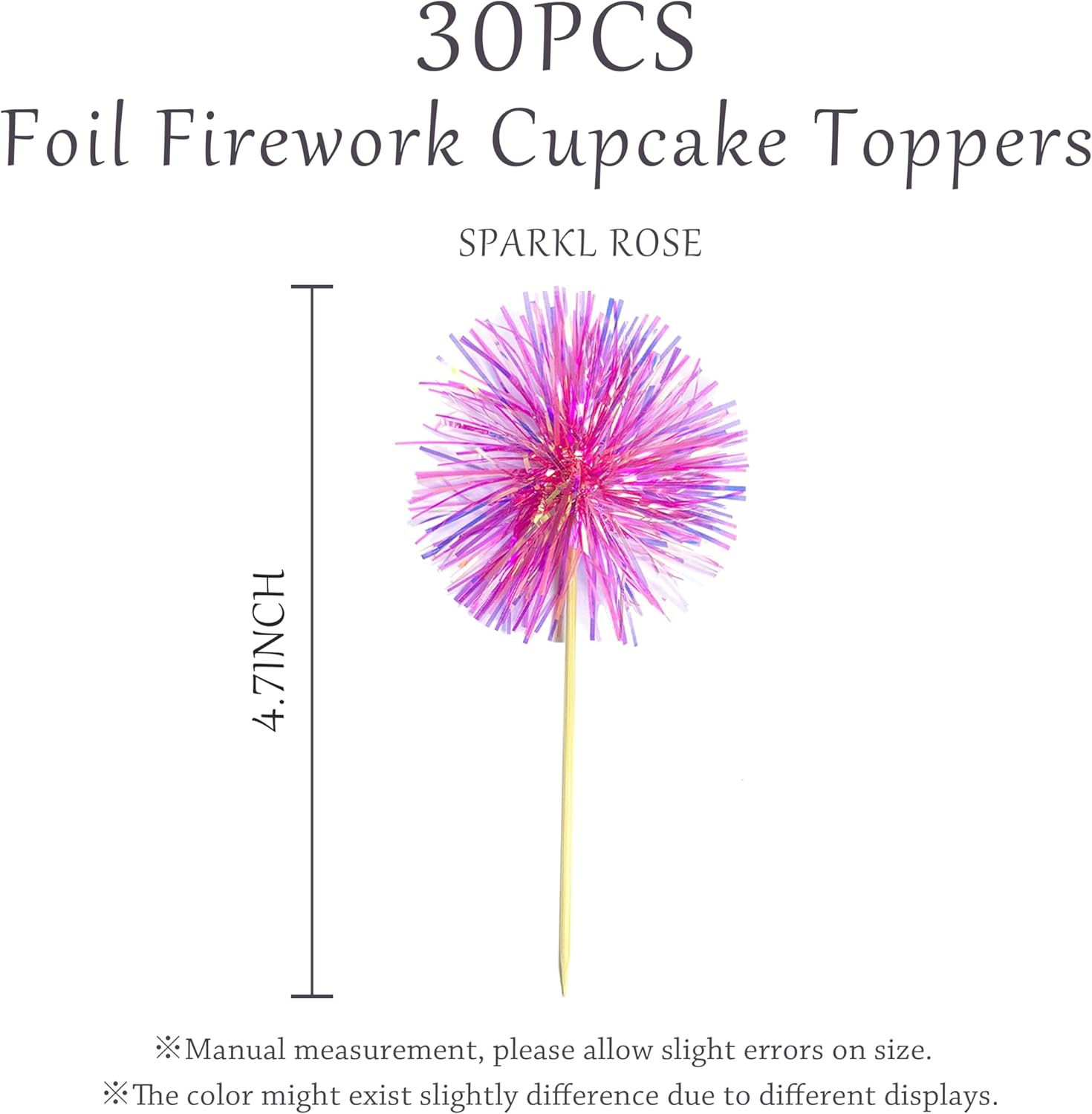 30PCS Foil Firework Cupcake Toppers, Takemay Happy Birthday Rose Cake Toppers, Sparkle Tinsel Flower Drink Stirrers Cocktail Food Fruit Toothpicks for Xmas Party Birthday Wedding Ceremony image number 6