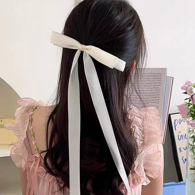 Hair Ribbon Bow Clip for Girls Tassel Ribbon Bowknot Hair Clips with Long Tail Hair Bow Barettes for Women Hair Bows Ties Long Silk Ribbon for Hair Accessories for Wedding Party Decoration image number 1