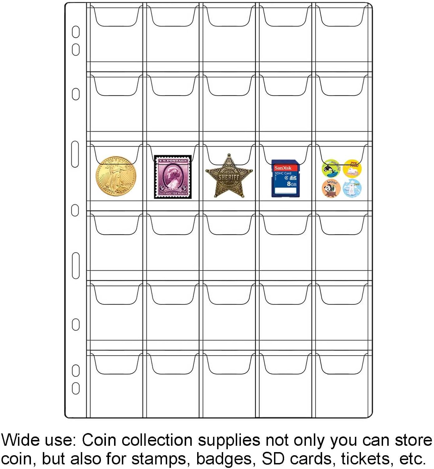 30-Pocket Coin Pages for Collectors, Standard 9-Hole Coin Collection Pages Fit Most Binder, Coin Collecting Supplies, Coin Sleeves for Coin, Stamp, Badges Etc (30 Pocket - 5 Sheets)