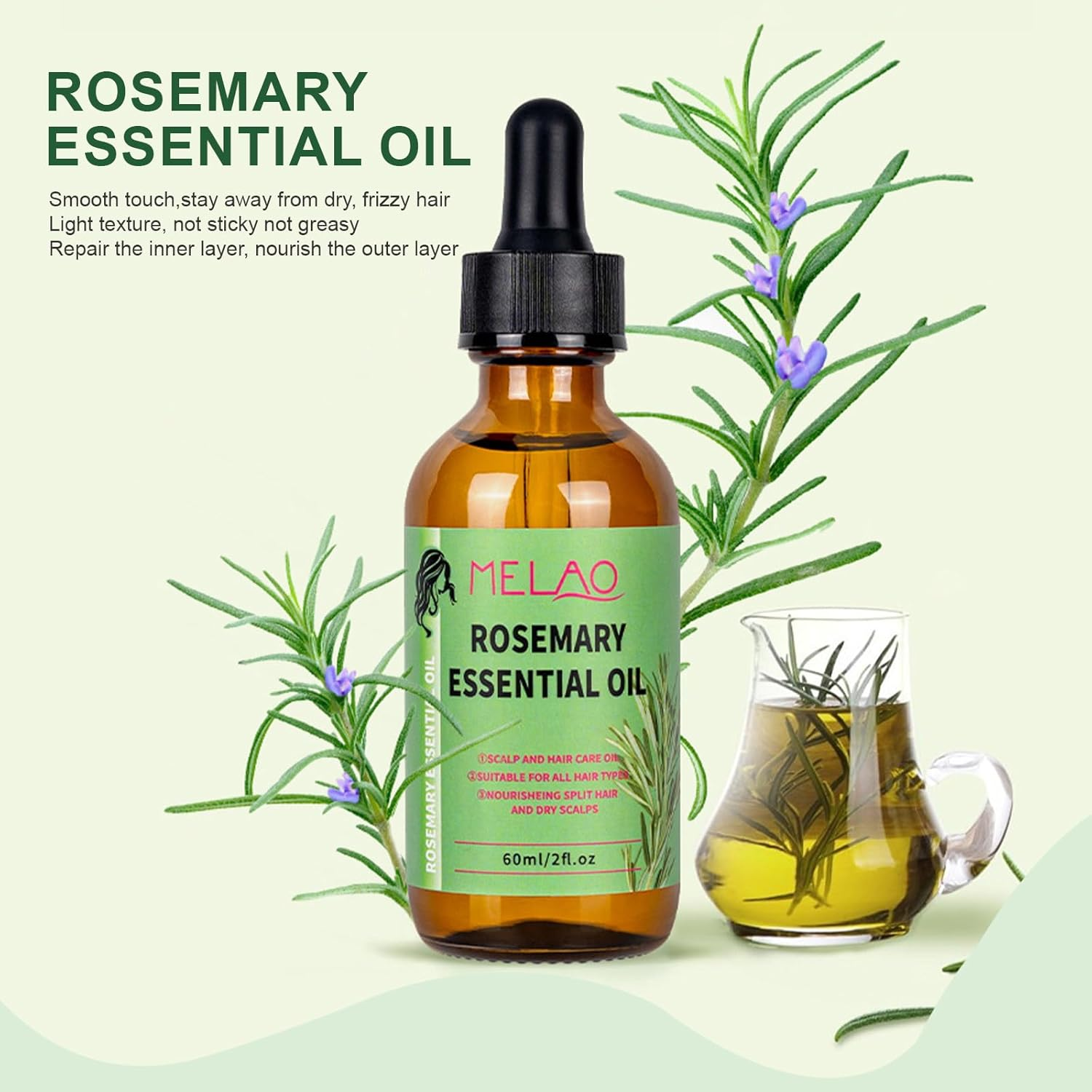 Rosemary Essential Oil, Organic Rosemary Oil for Hair Growth, Aromatherapy Essential Oil for Relaxation, Skin & Hair Women & Men (2.02 Fl Oz) image number 5