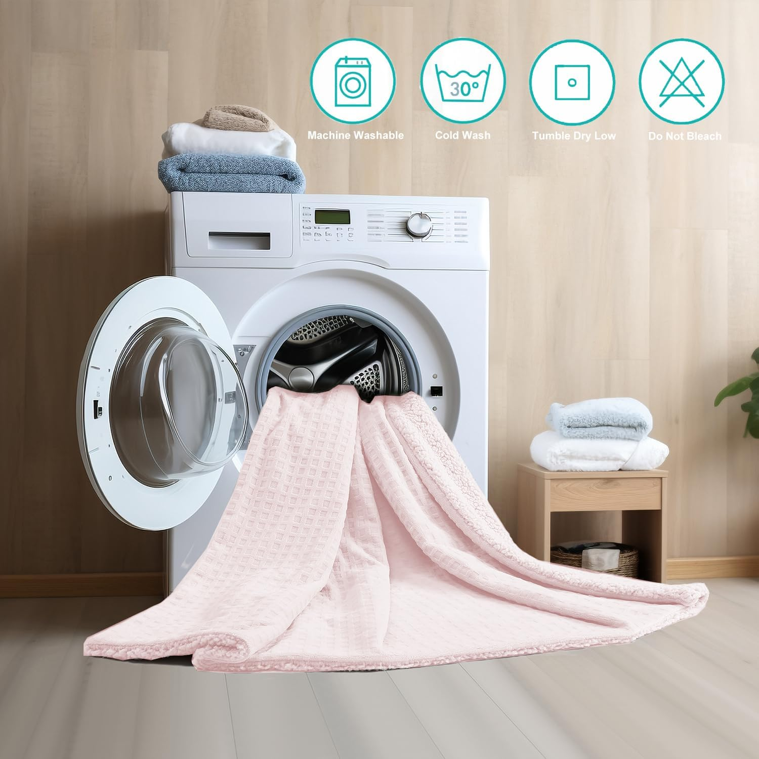 YDW Heated Blanket Electric Throw - 180X200Cm Soft Rug Plush Fleece Waffle Heating Warming Rugs with Auto Shut off for Couch Office Chair Lap Bed Adults Fuzzy Cozy Machine Washable Double Size Beige