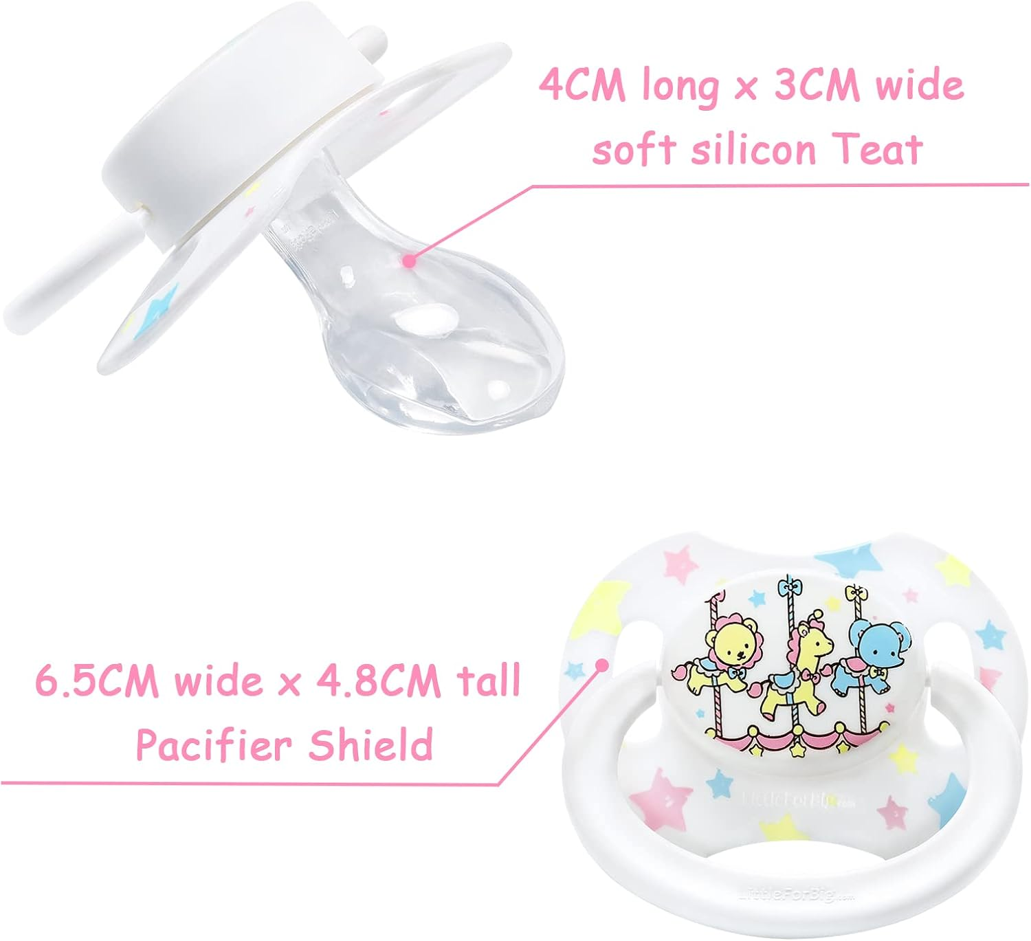 Littleforbig Bigshield Generation-Ii Big Sized Pacifier White Little Circus Carousel Pattern image number 1