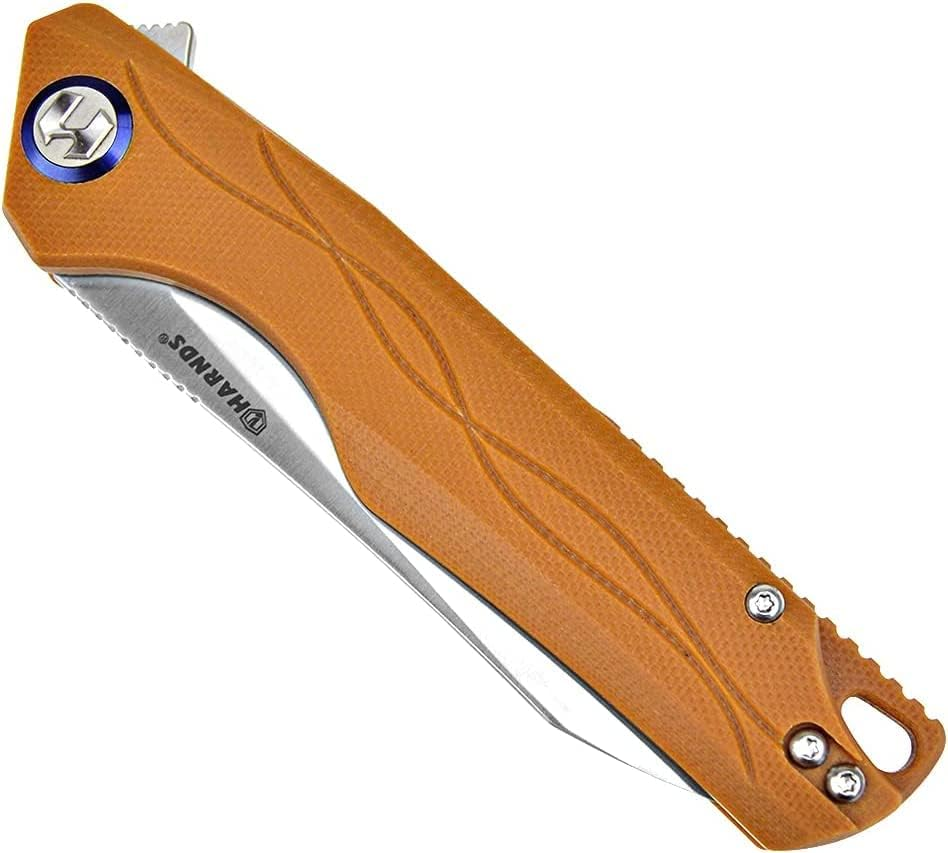 HARNDS Harvest Pocket Knife with Sandvik 14C28N Steel Folding Knife with G10 Handle for Camping Hunting Surviral (Brown) image number 2